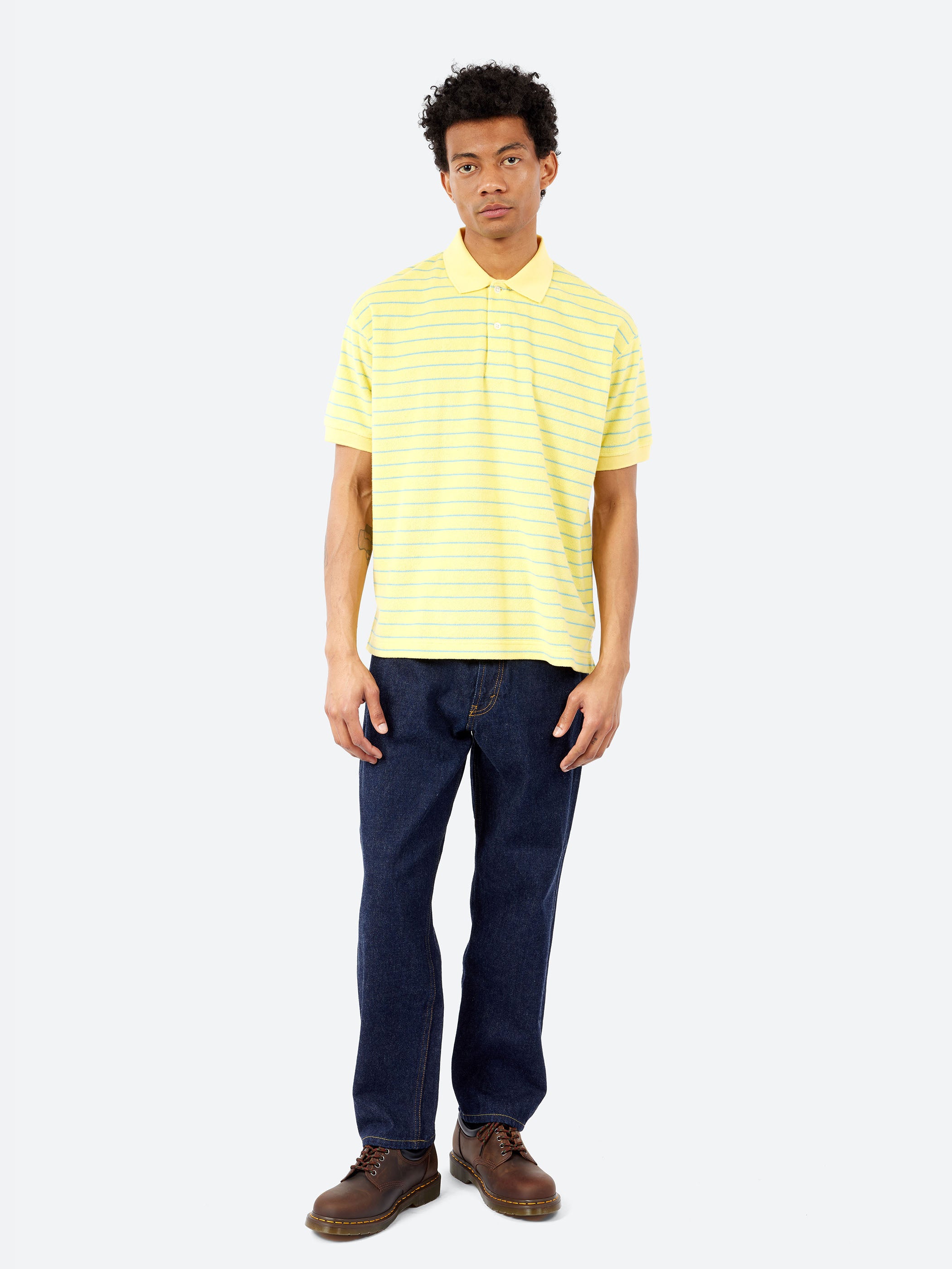 BEAMS PLUS - Half Zip Knit Polo Animal Jacquard in Giraffe