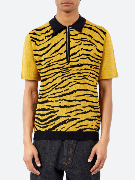 BEAMS PLUS - Half Zip Knit Polo Animal Jacquard in Tiger – gravitypope