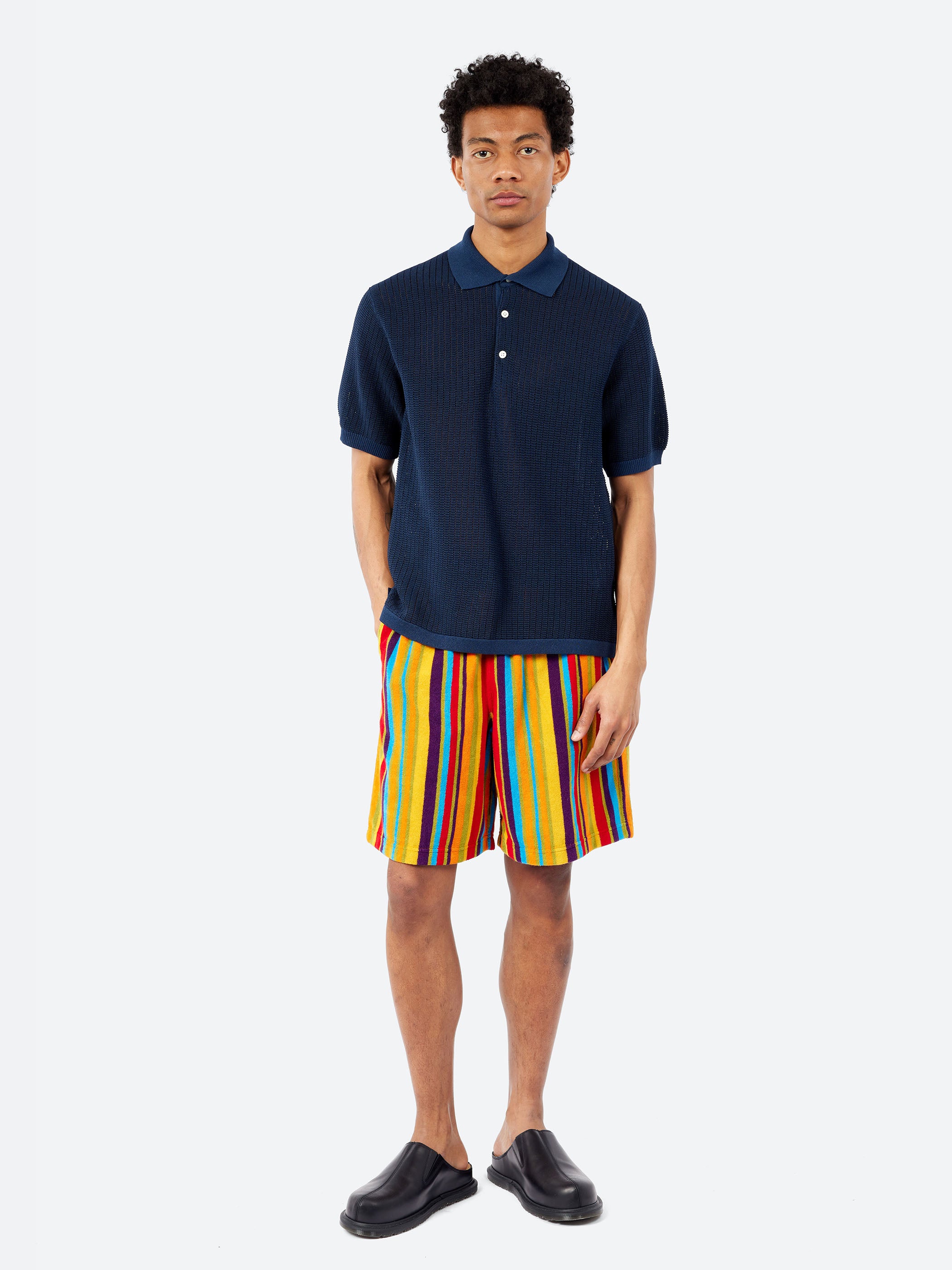 BEAMS PLUS - Knit Polo Washi 2 Tone in Navy – gravitypope