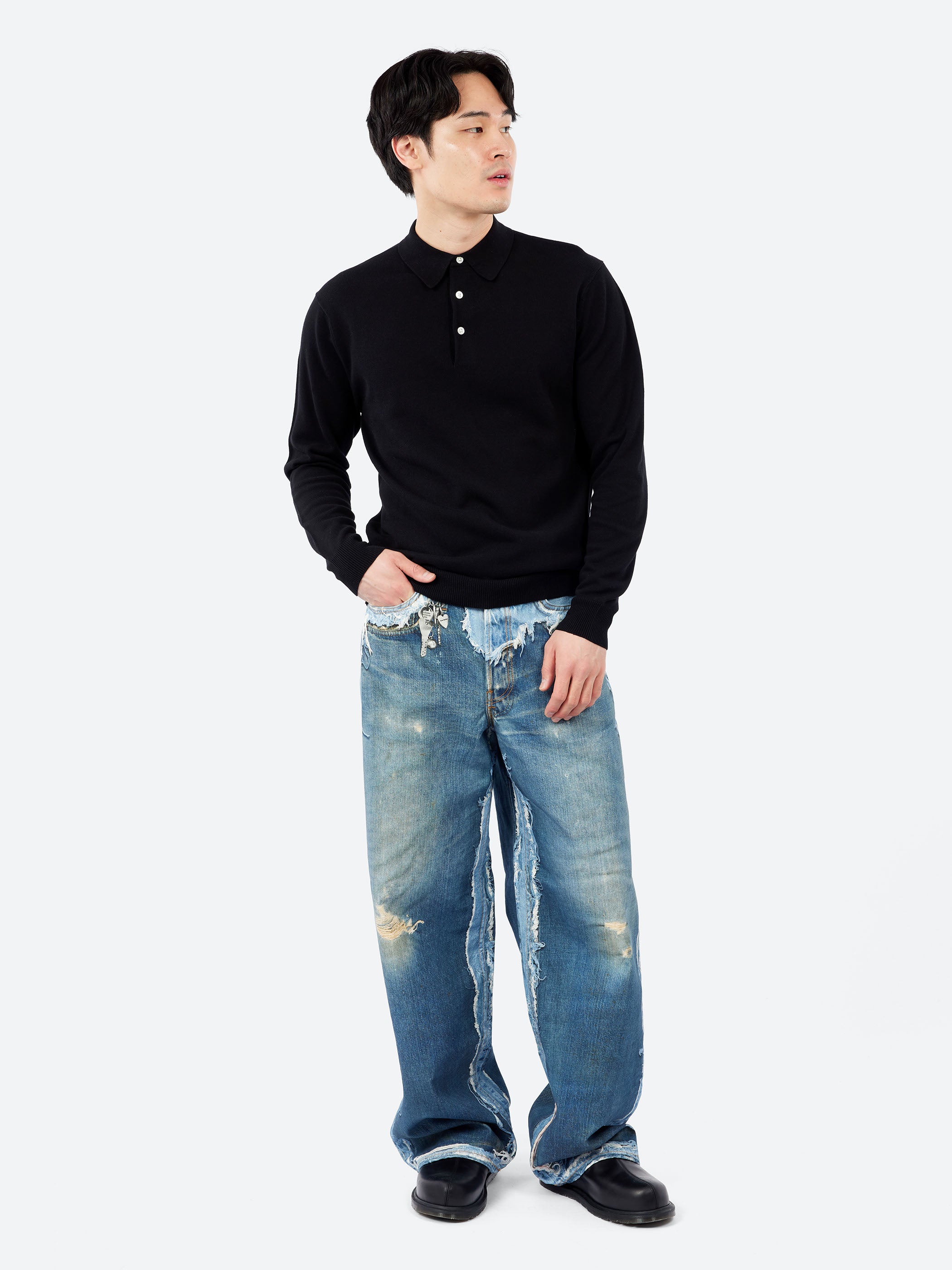 BEAMS PLUS - Half Zip Knit Polo Animal Jacquard in Giraffe