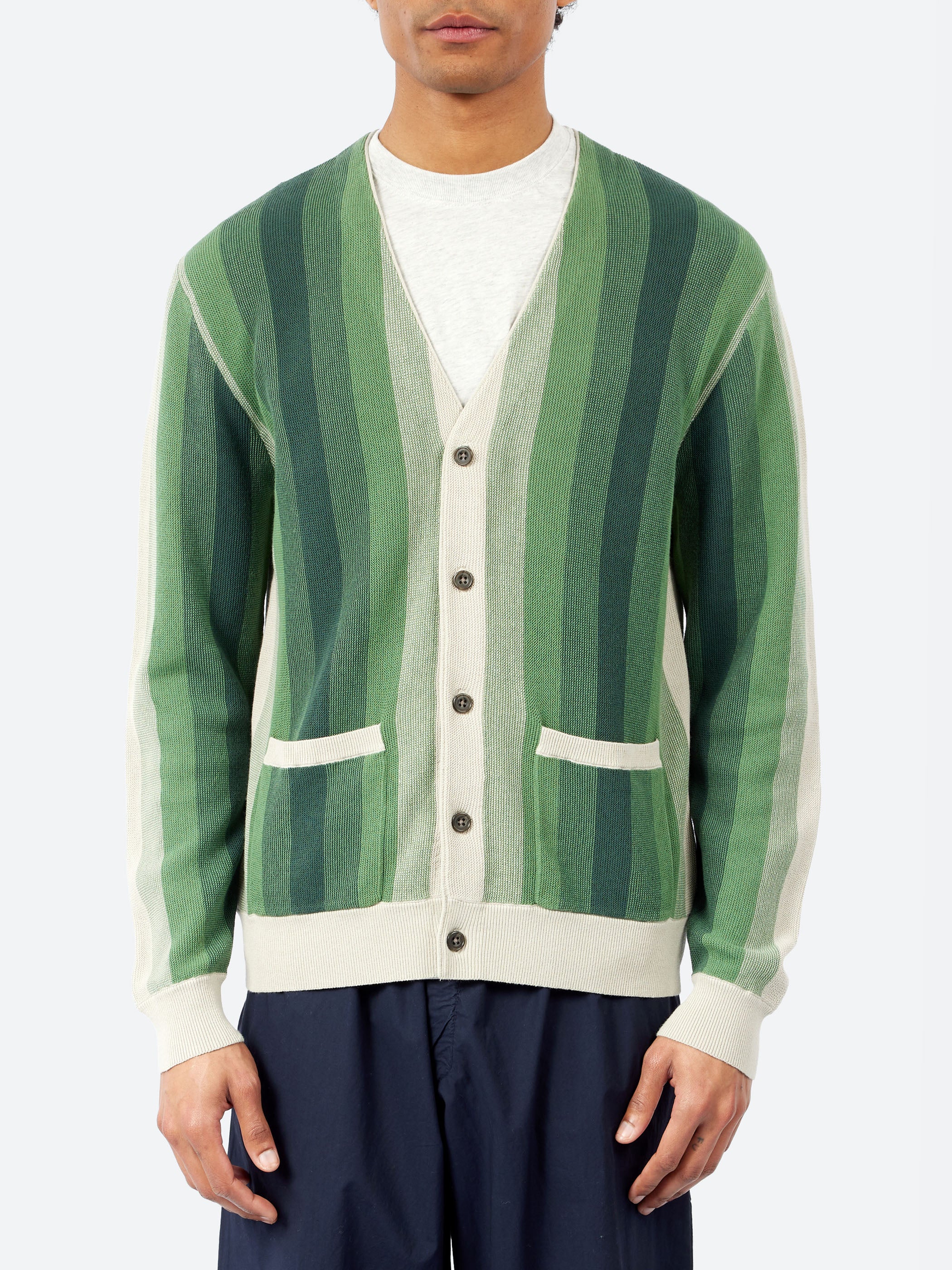 BEAMS PLUS - Cardigan Multi Stripe in Green – gravitypope