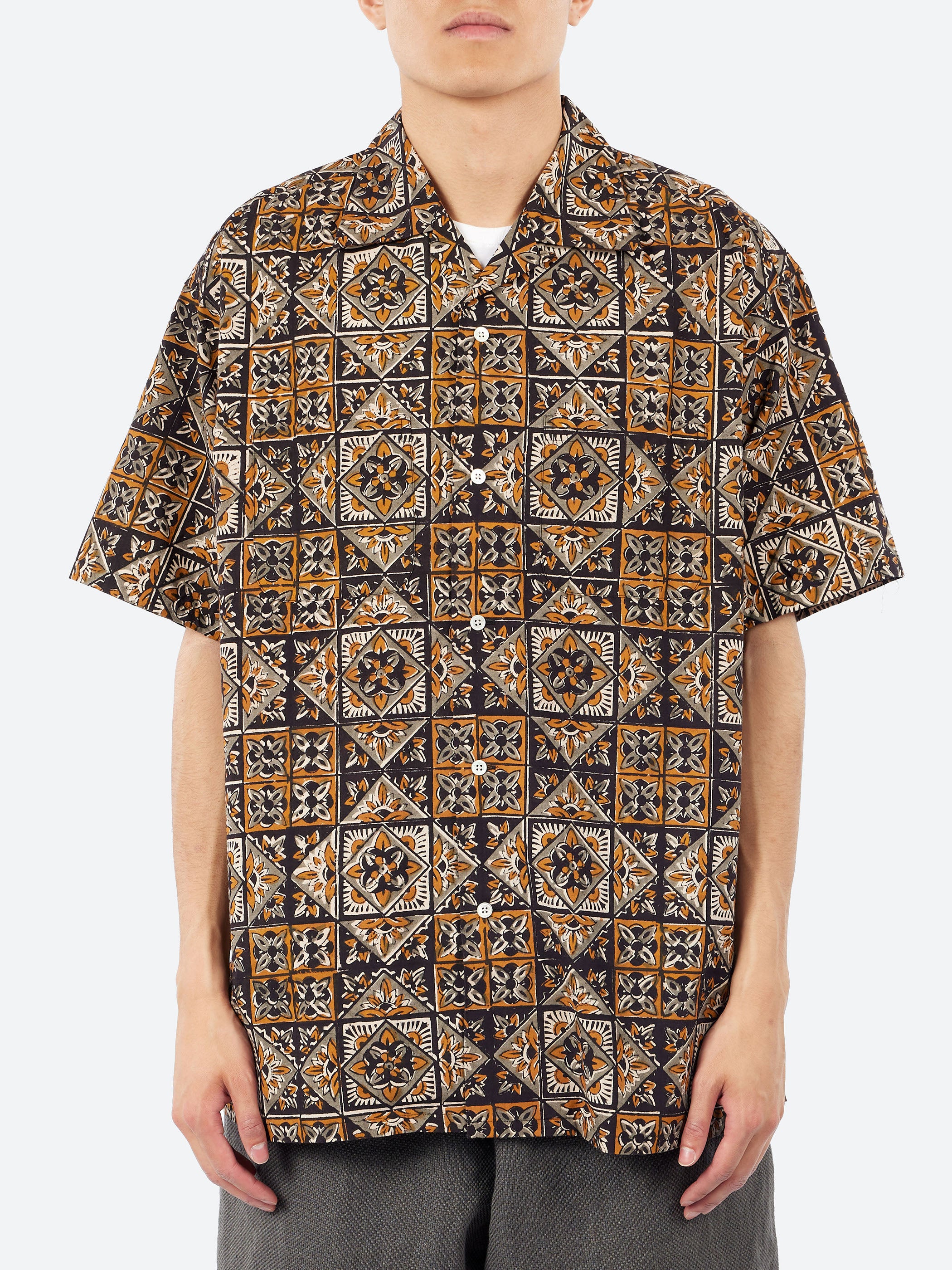 Open Collar Block Print Shirt