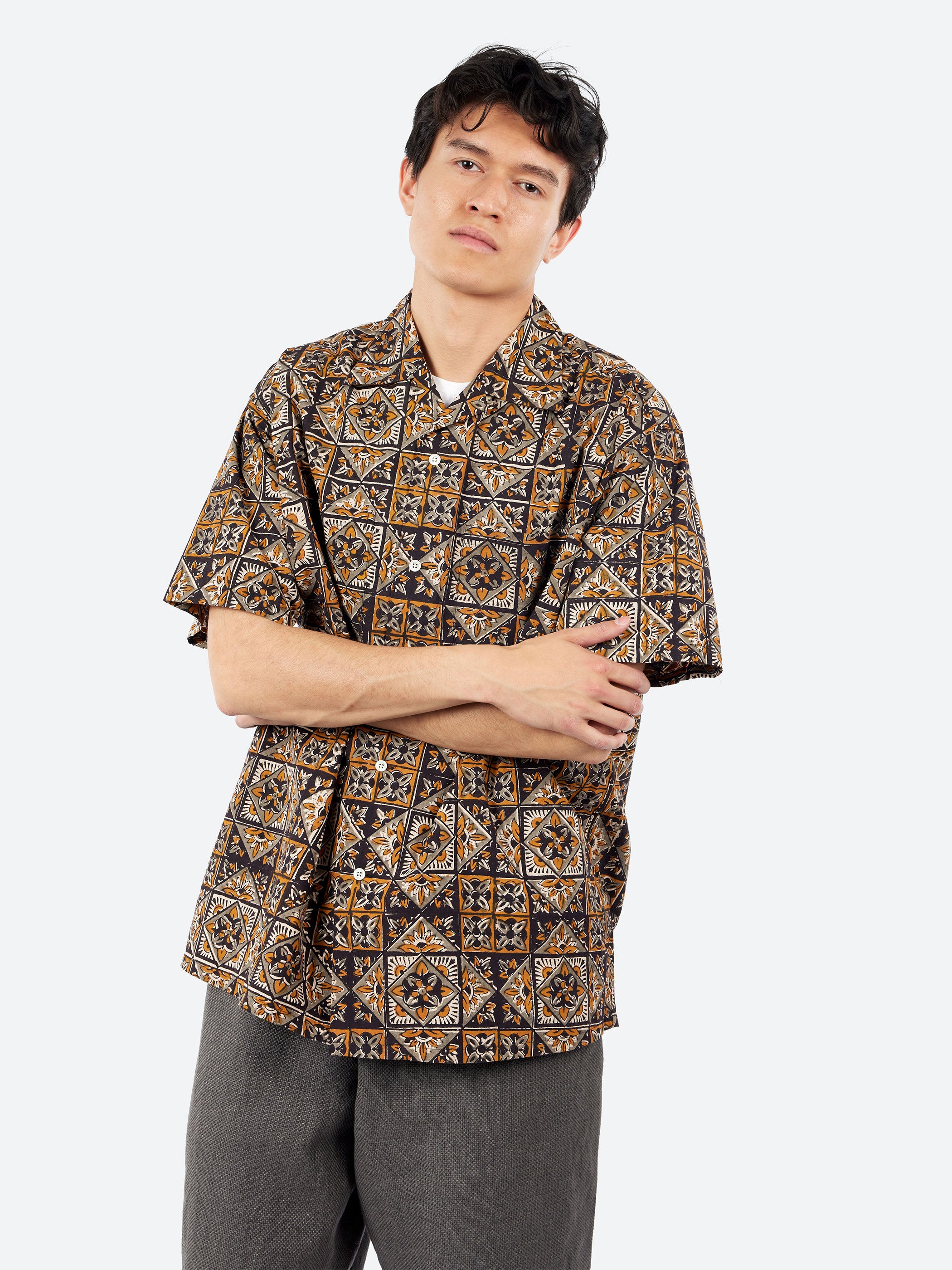 Open Collar Block Print Shirt