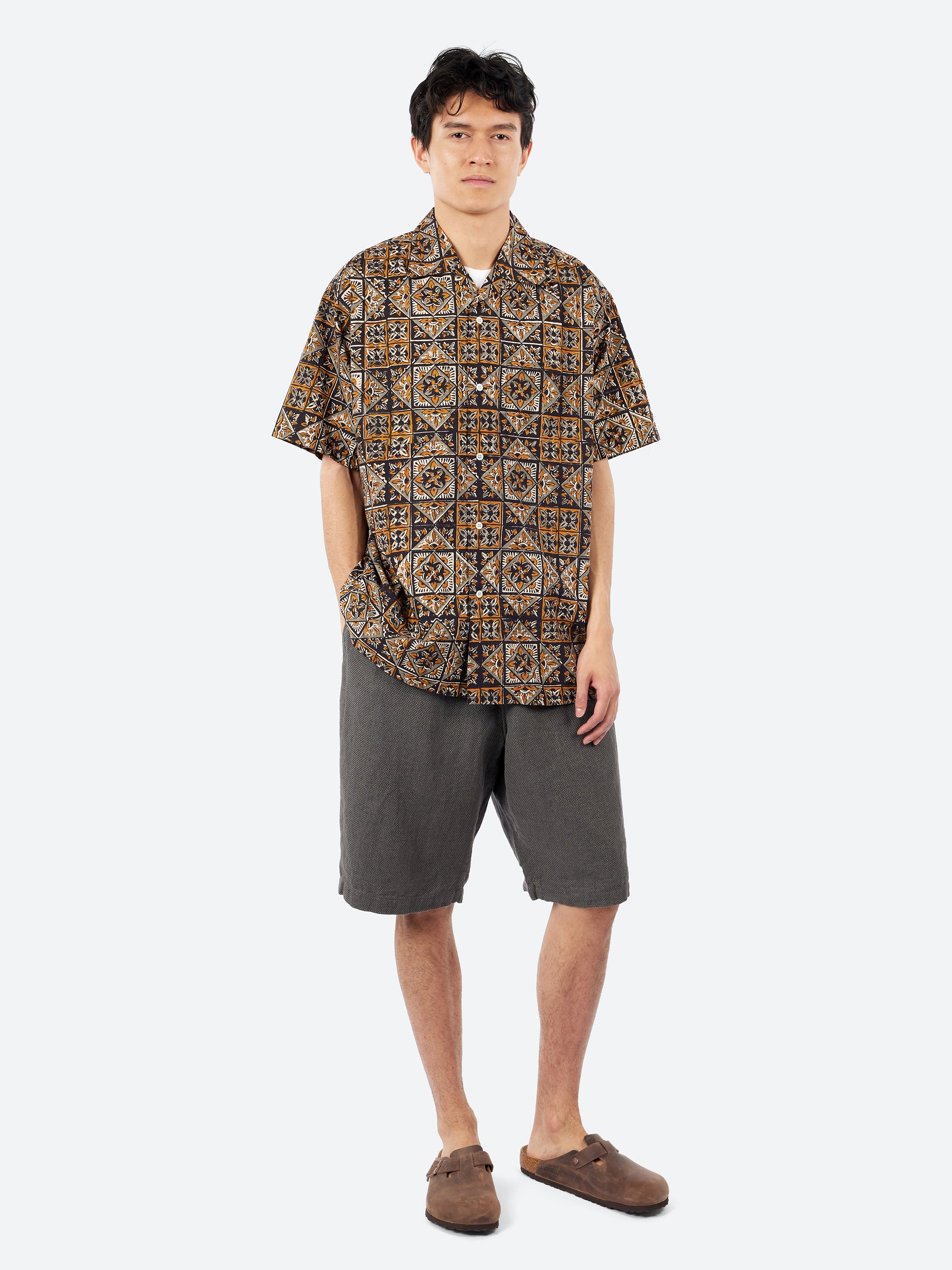 Open Collar Block Print Shirt