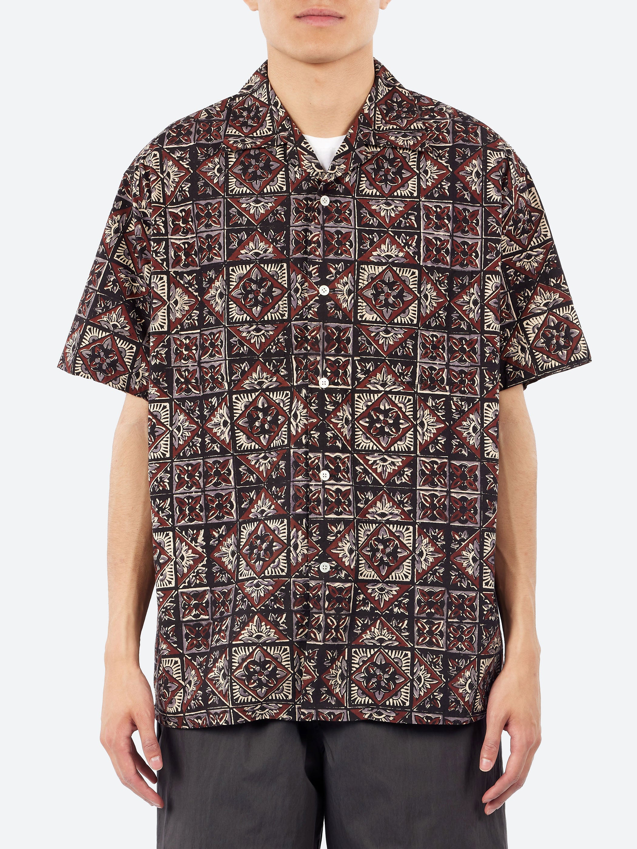 Open Collar Block Print Shirt