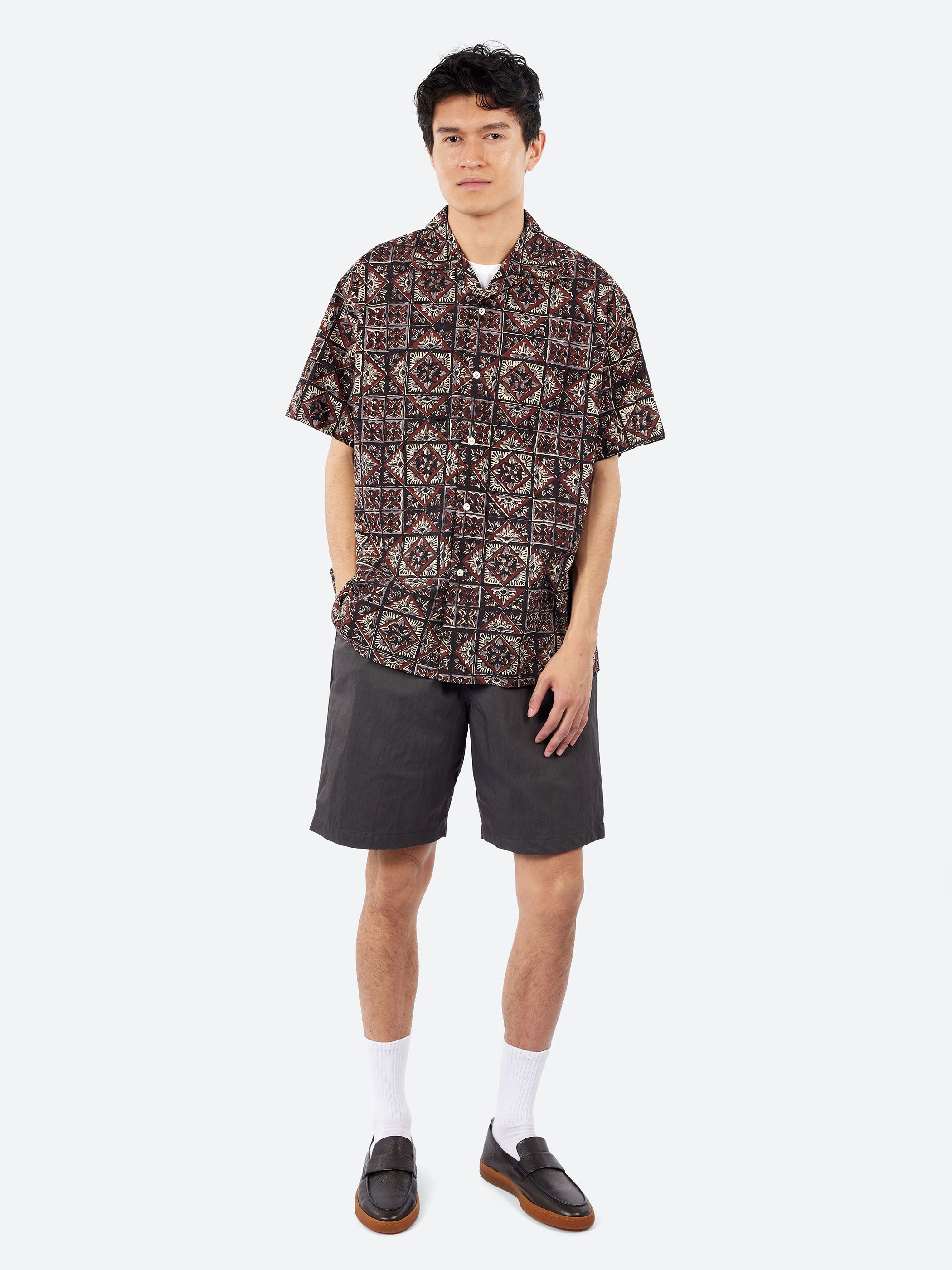 Open Collar Block Print Shirt