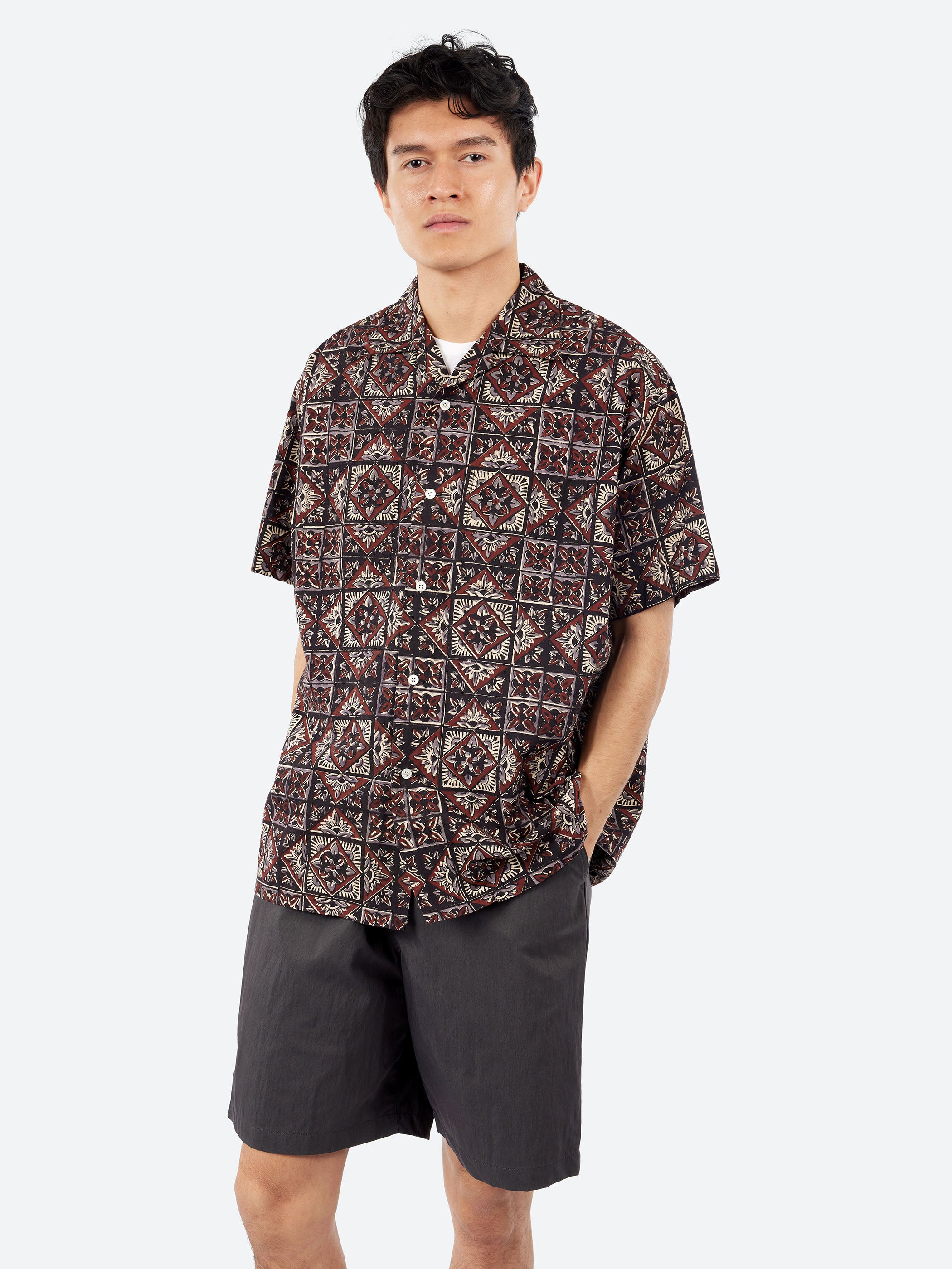 Open Collar Block Print Shirt