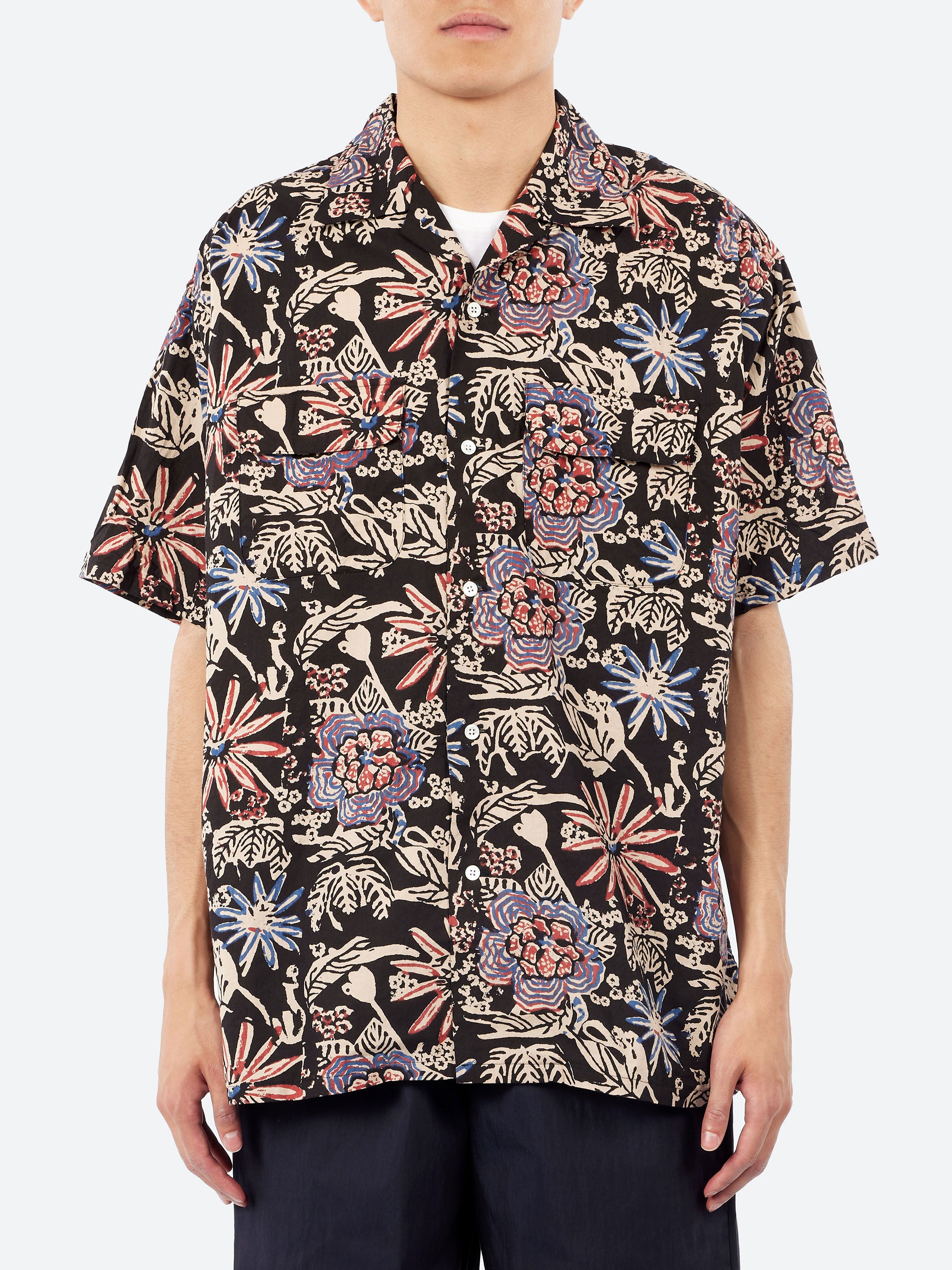 Open Collar Block Print Shirt