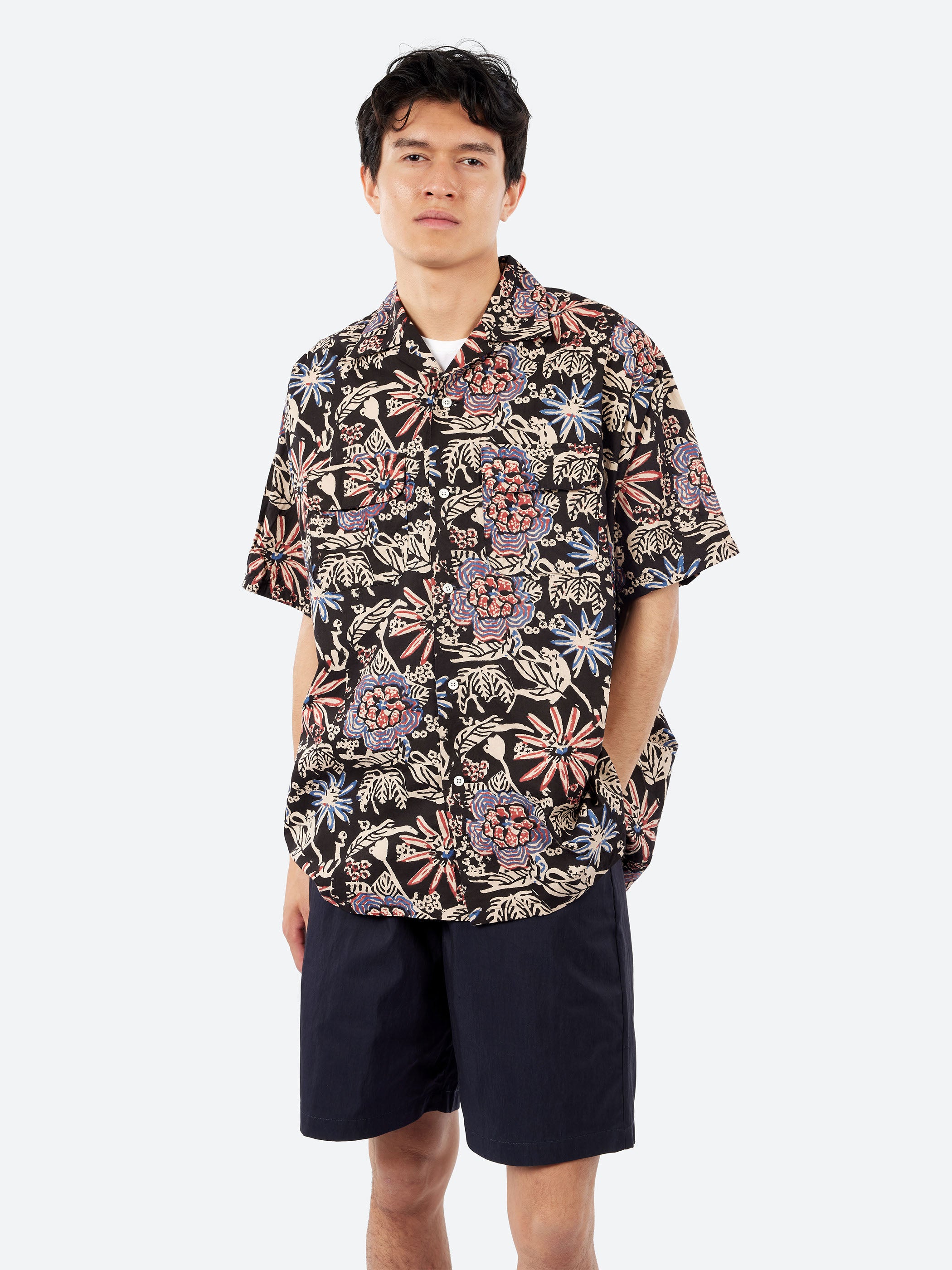Open Collar Block Print Shirt