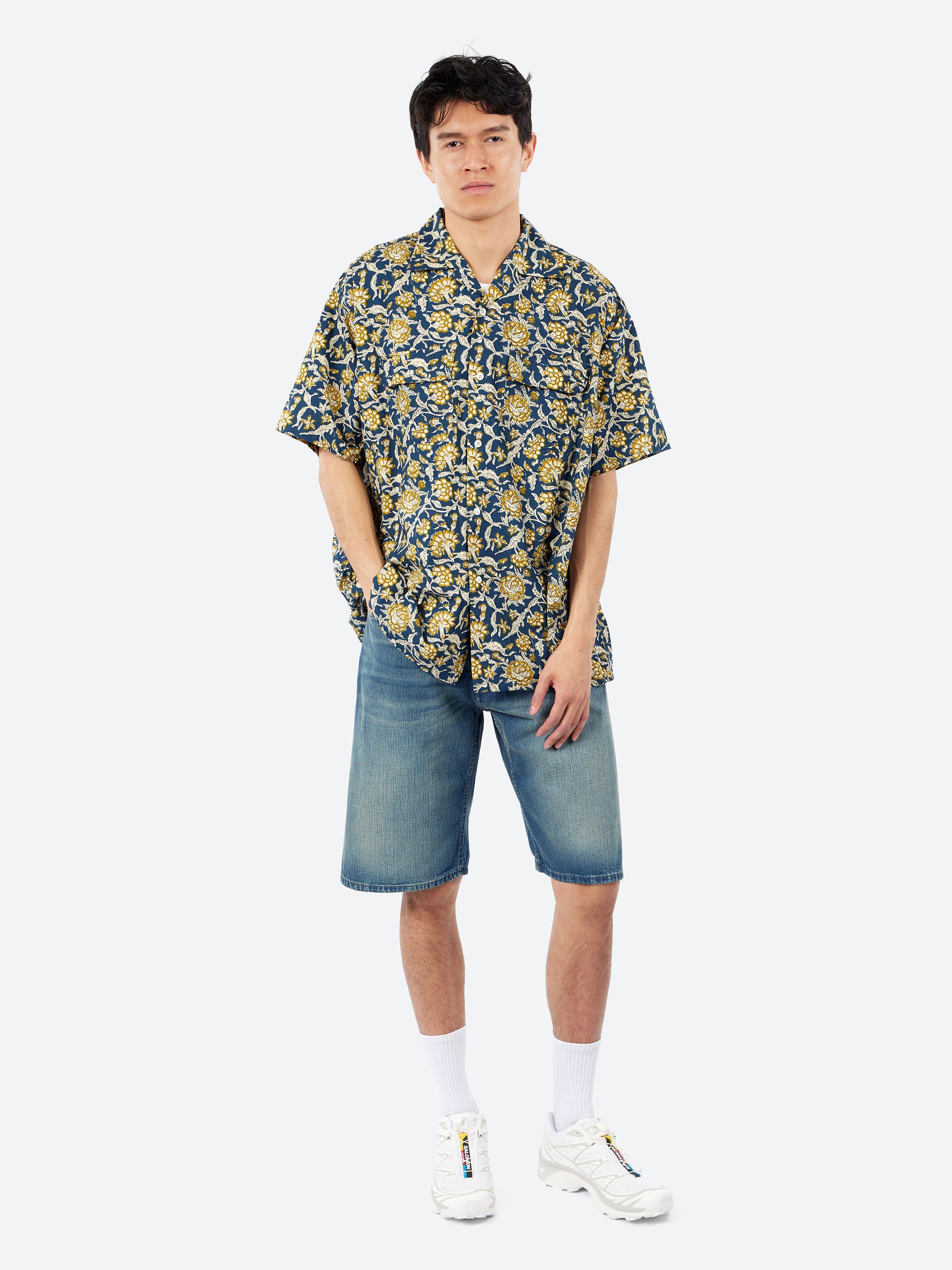 Open Collar Block Print Shirt