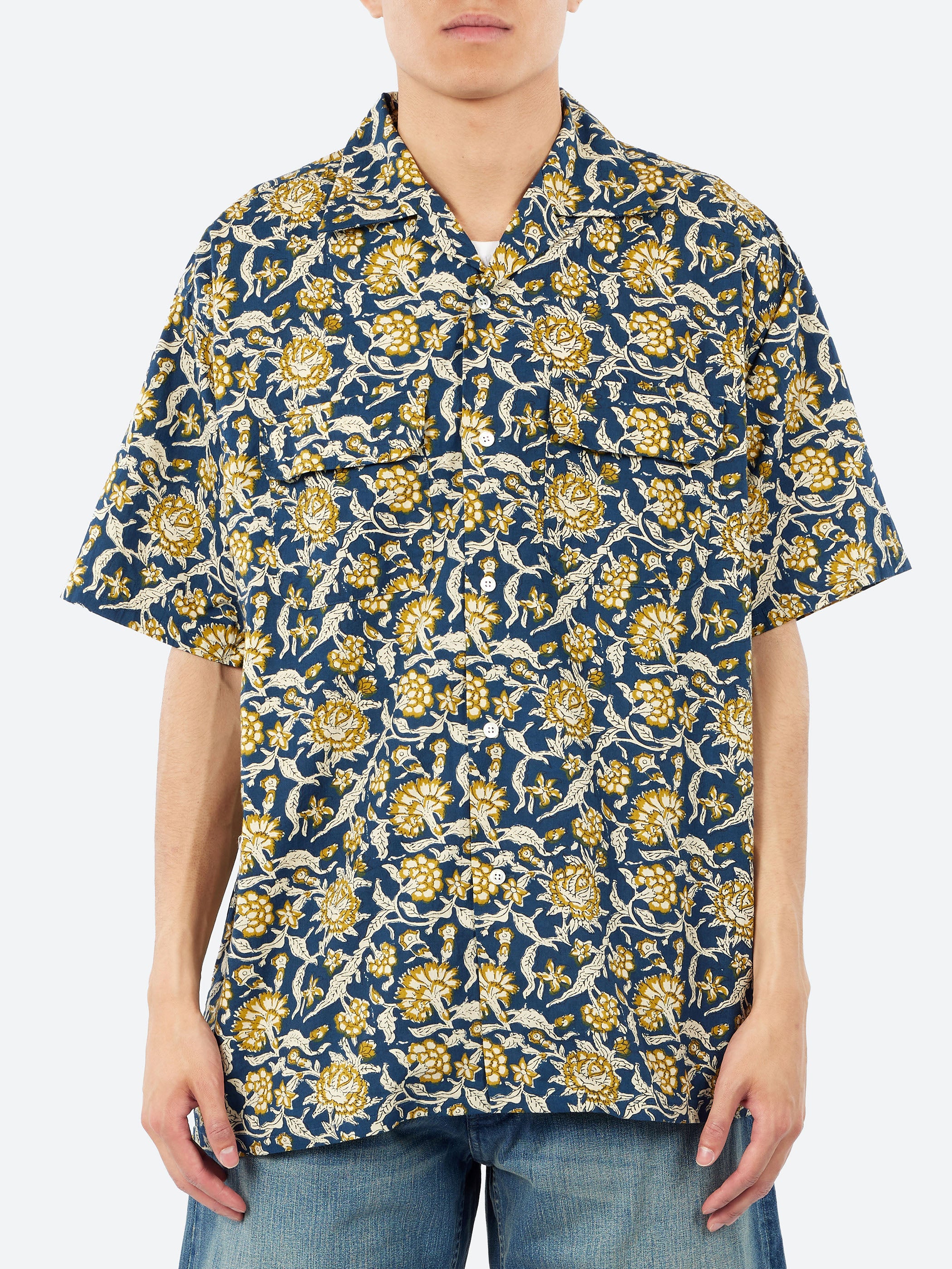 Open Collar Block Print Shirt