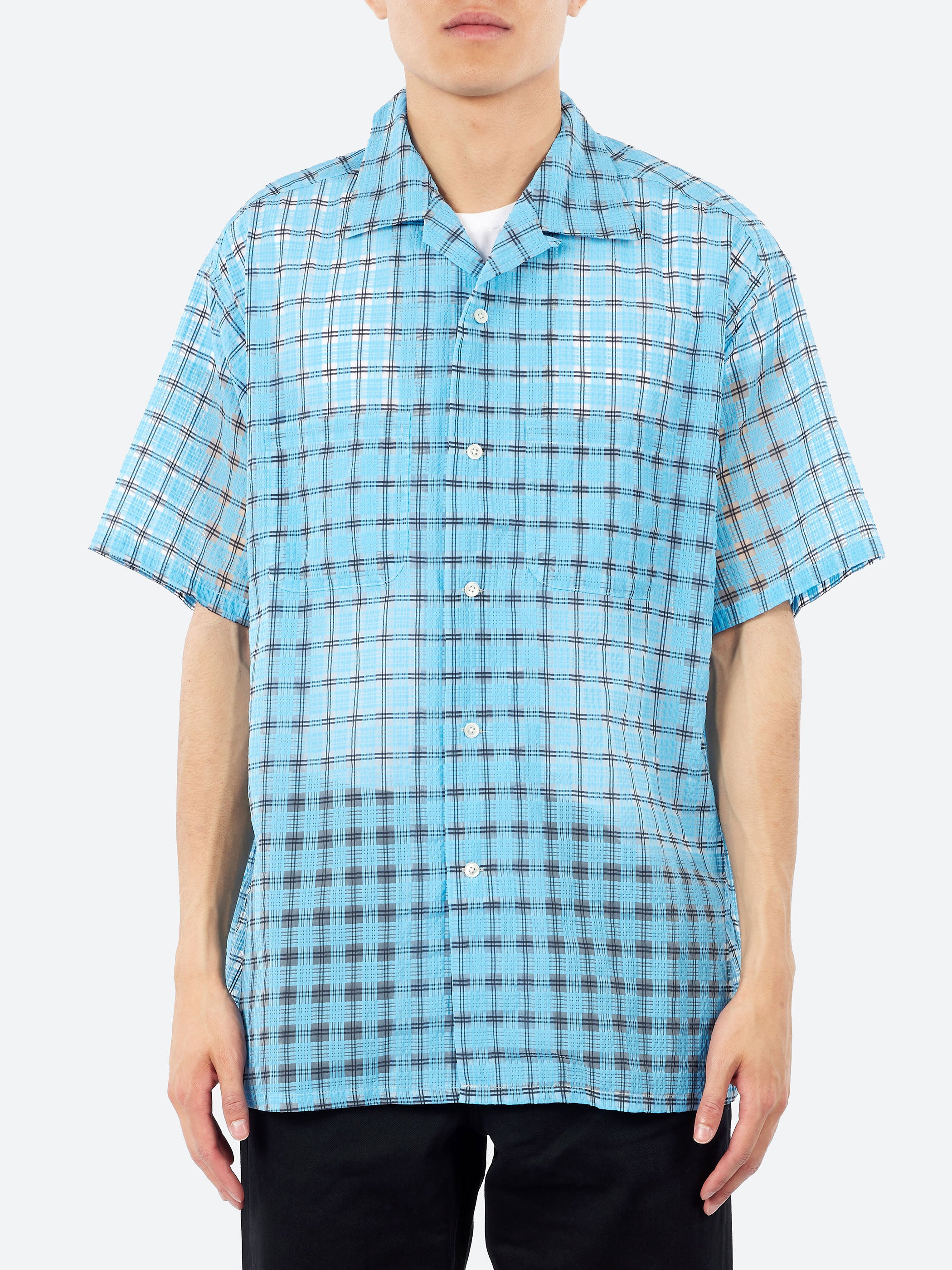 Open Collar Nylon Airy Plaid Shirt