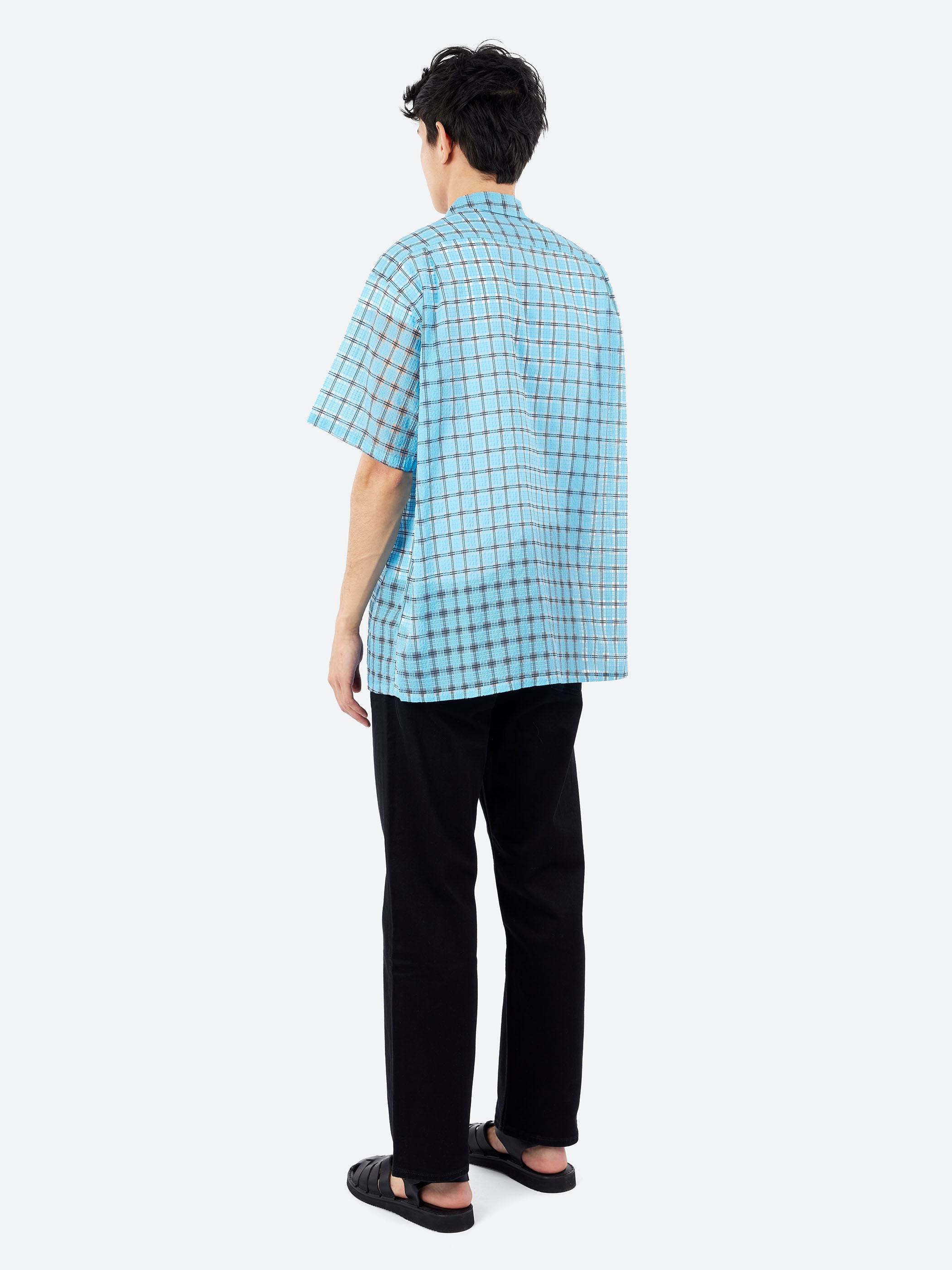 Open Collar Nylon Airy Plaid Shirt