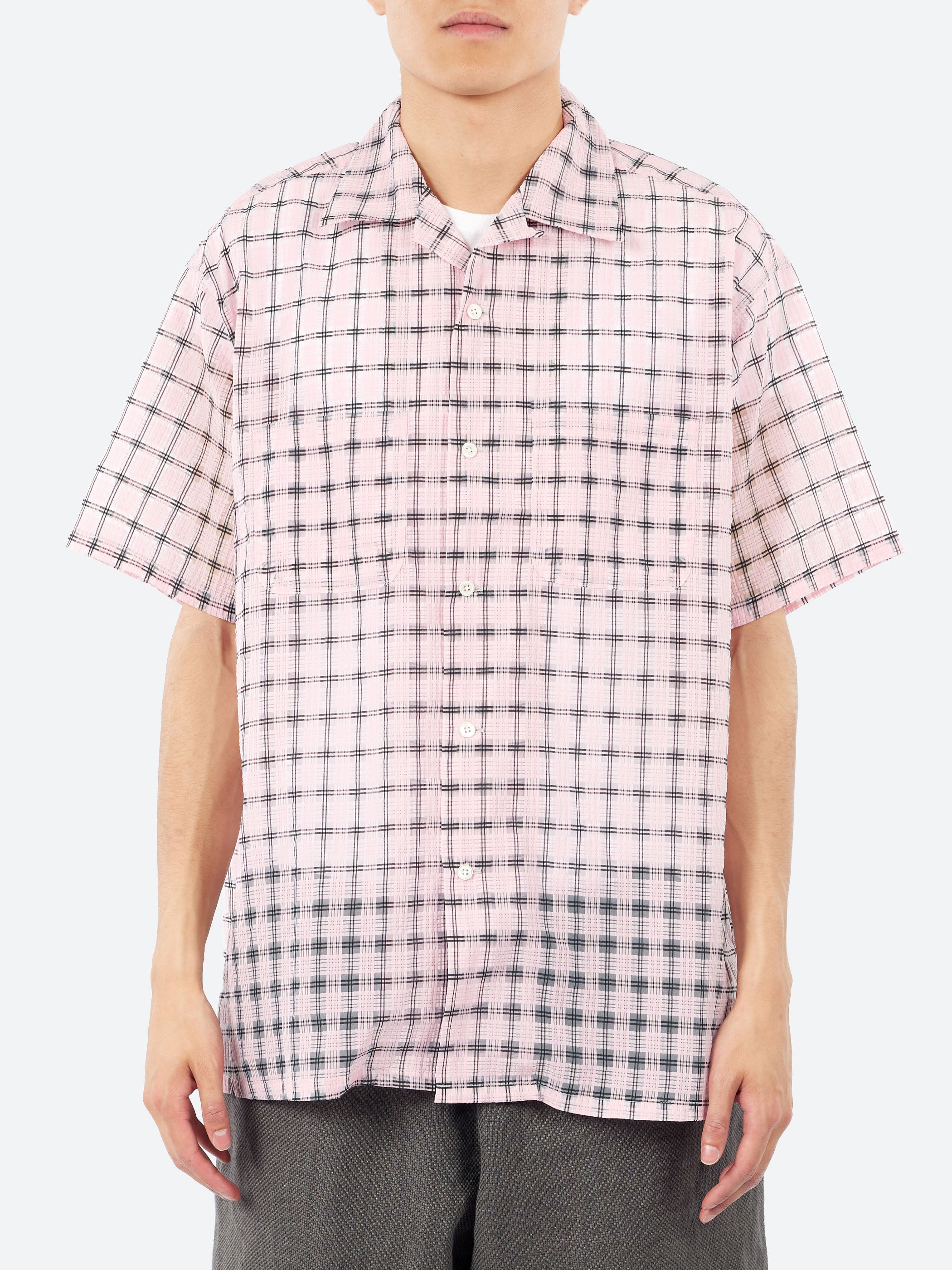 Open Collar Nylon Airy Plaid Shirt
