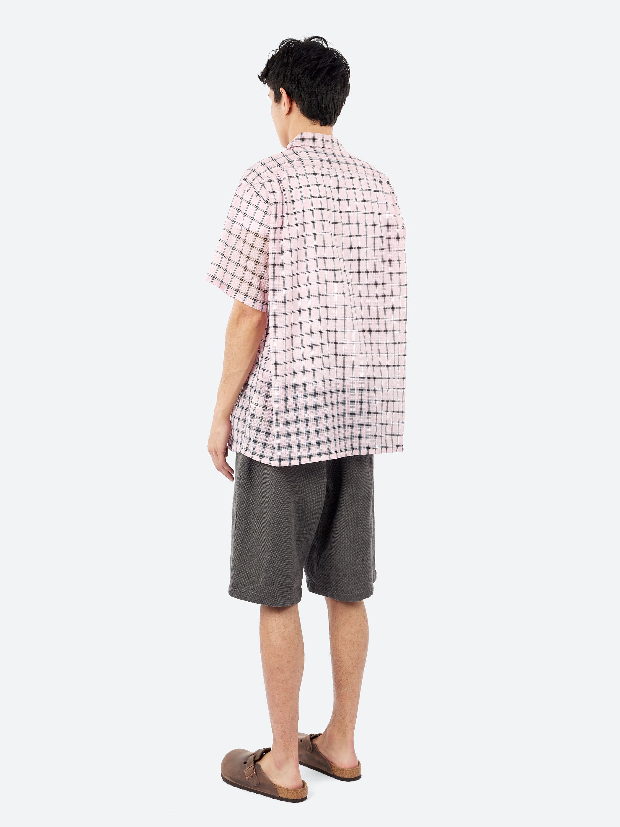 Open Collar Nylon Airy Plaid Shirt