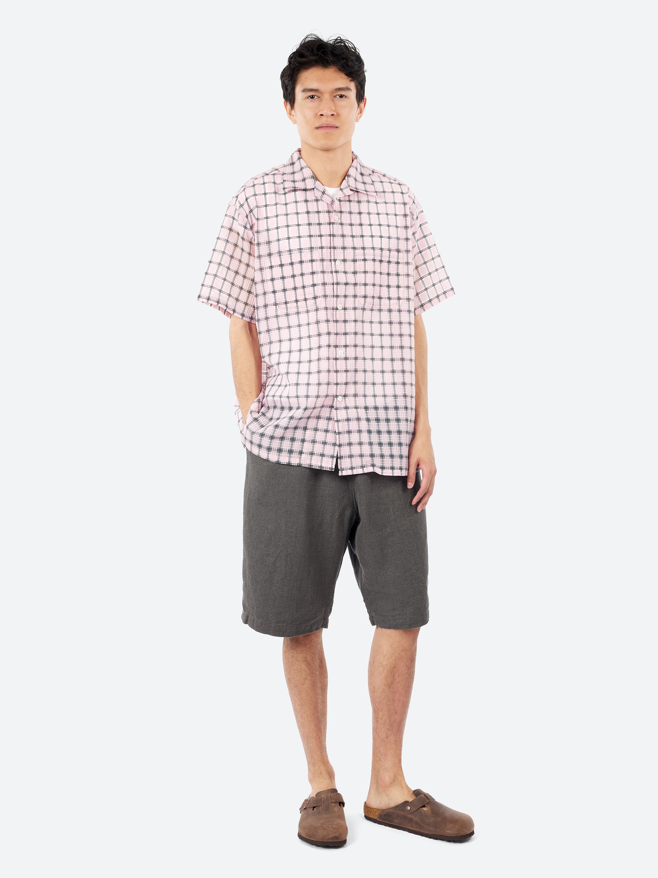 Open Collar Nylon Airy Plaid Shirt