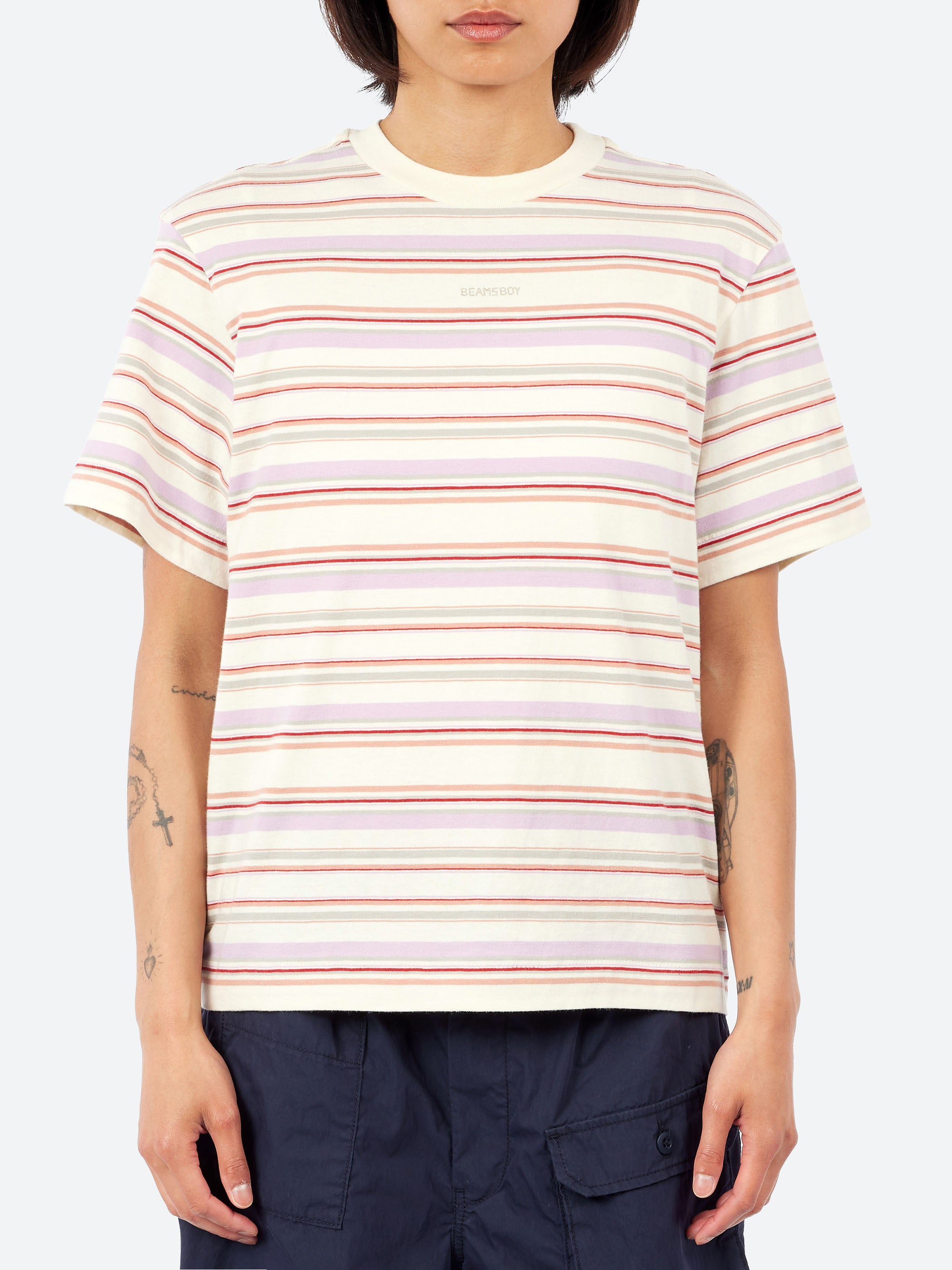 Embroidered Multi-Border Short Sleeve T-Shirt