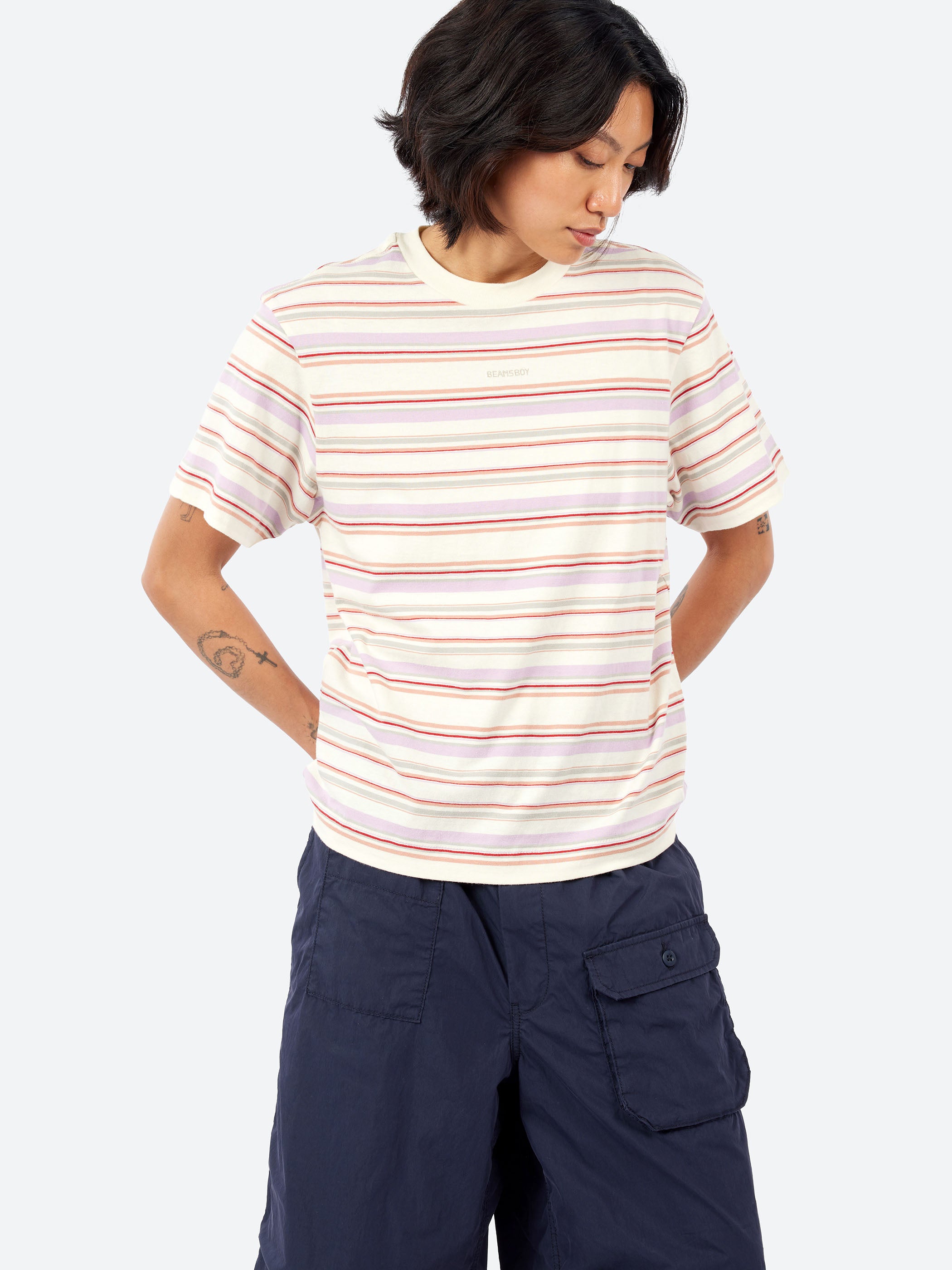 Embroidered Multi-Border Short Sleeve T-Shirt