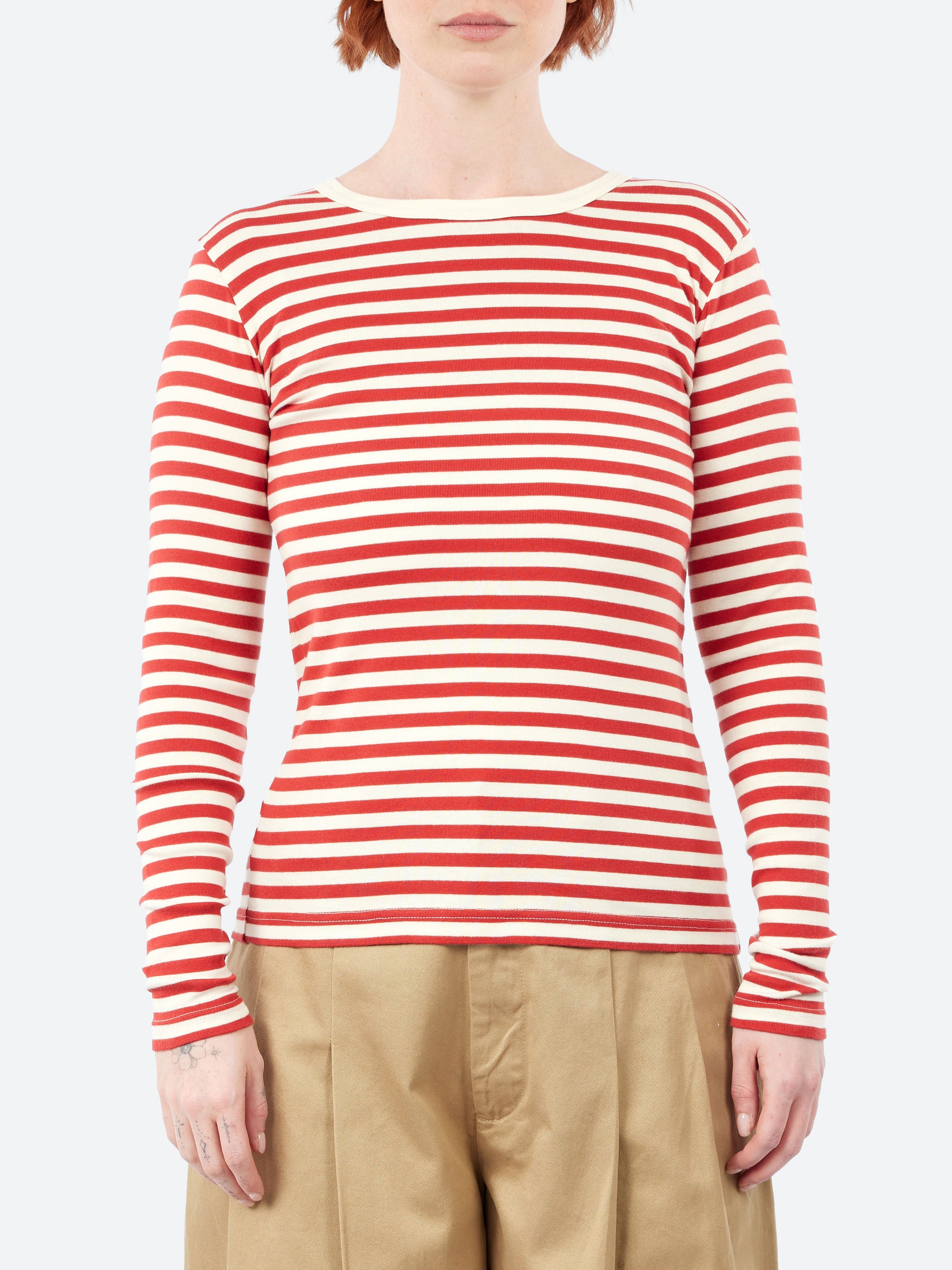 BEAMS BOYS - Long Sleeve Border T-Shirt in Red and Ivory – gravitypope
