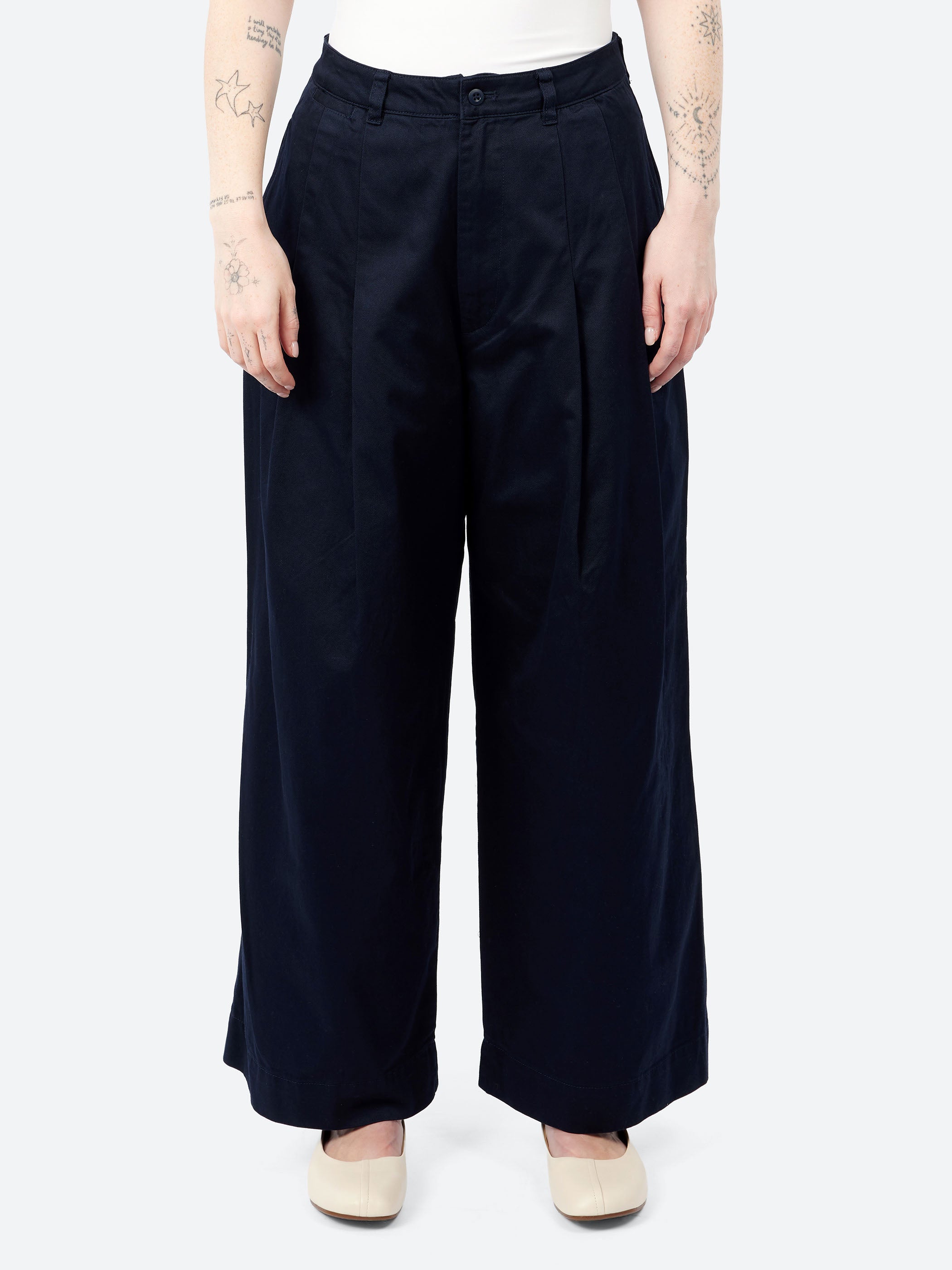 BEAMS BOY - Wide Leg Pleated Chino Pants in Dark Navy – gravitypope