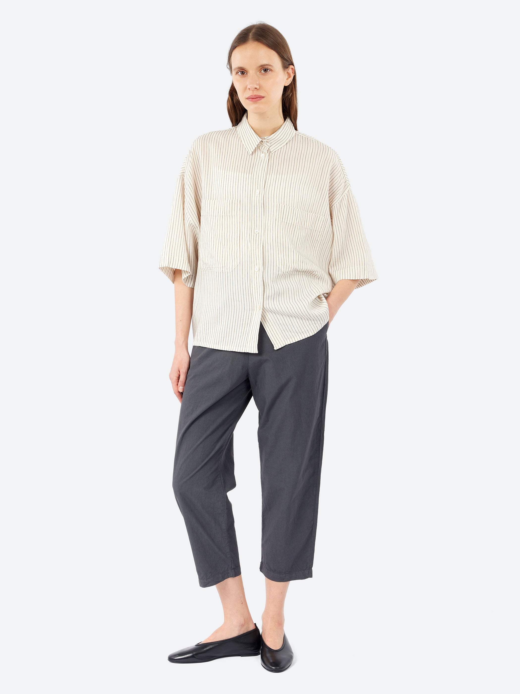 plage Battik Print ブラウス Zouk Optical Pleats Mint Shirt by Thierry Colson