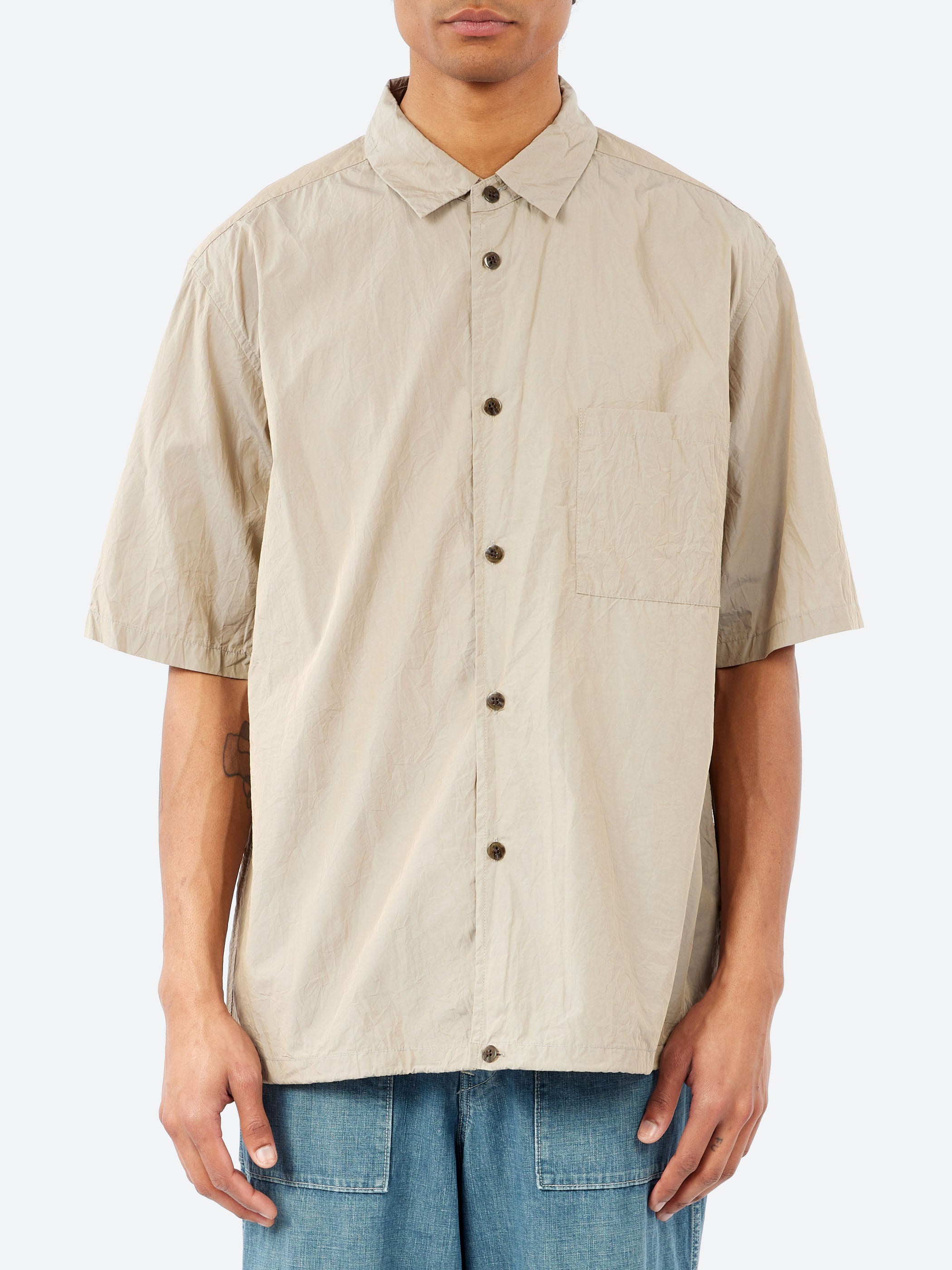 激安50％OFF！◆新品！SAGE DE CRET 長袖チェックシャツ M◆ Sage de Cret - Crinkle Typewriter Short Sleeve Shirt in Grey