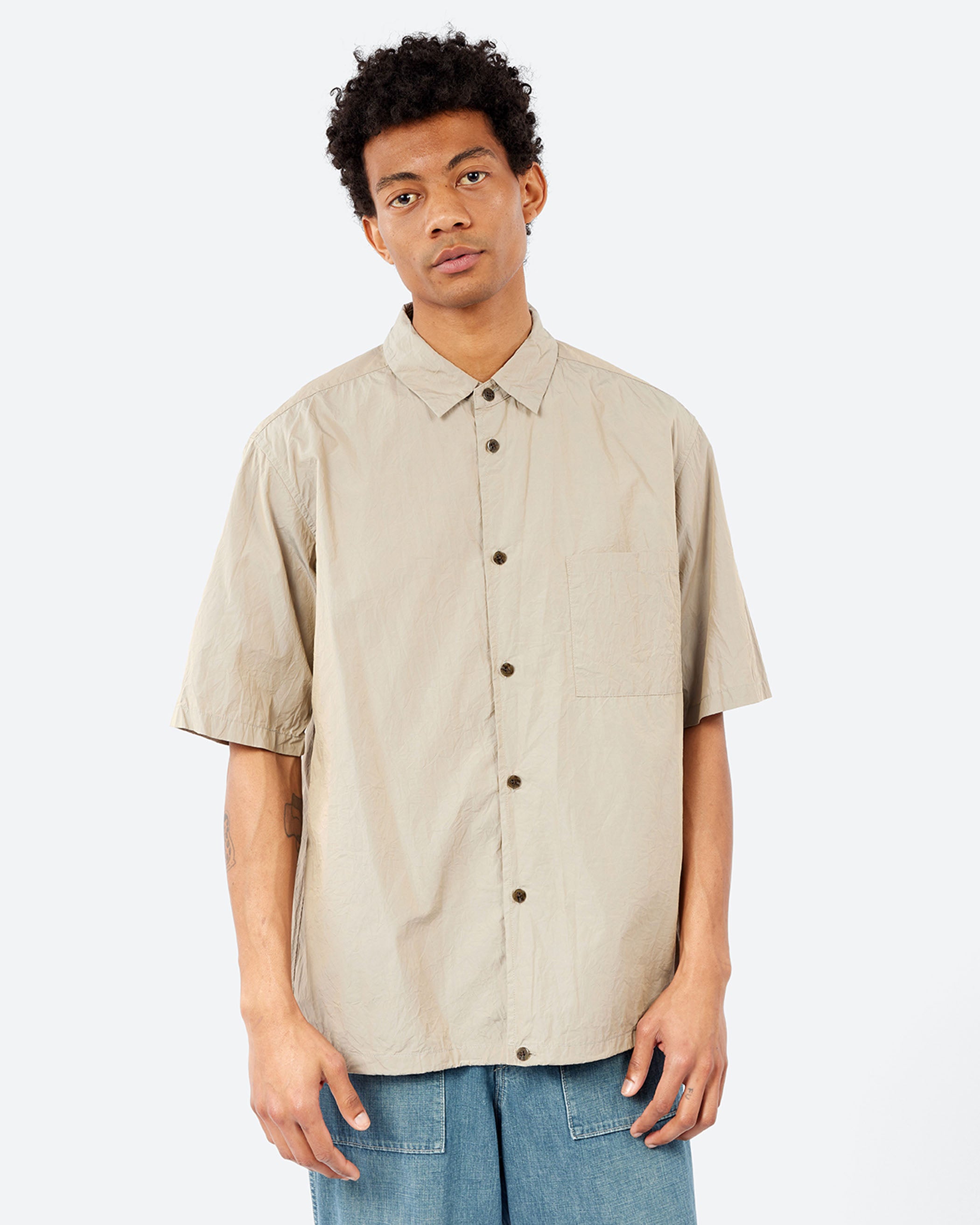 Sage de Cret - Crinkle Typewriter Short Sleeve Shirt in Grey