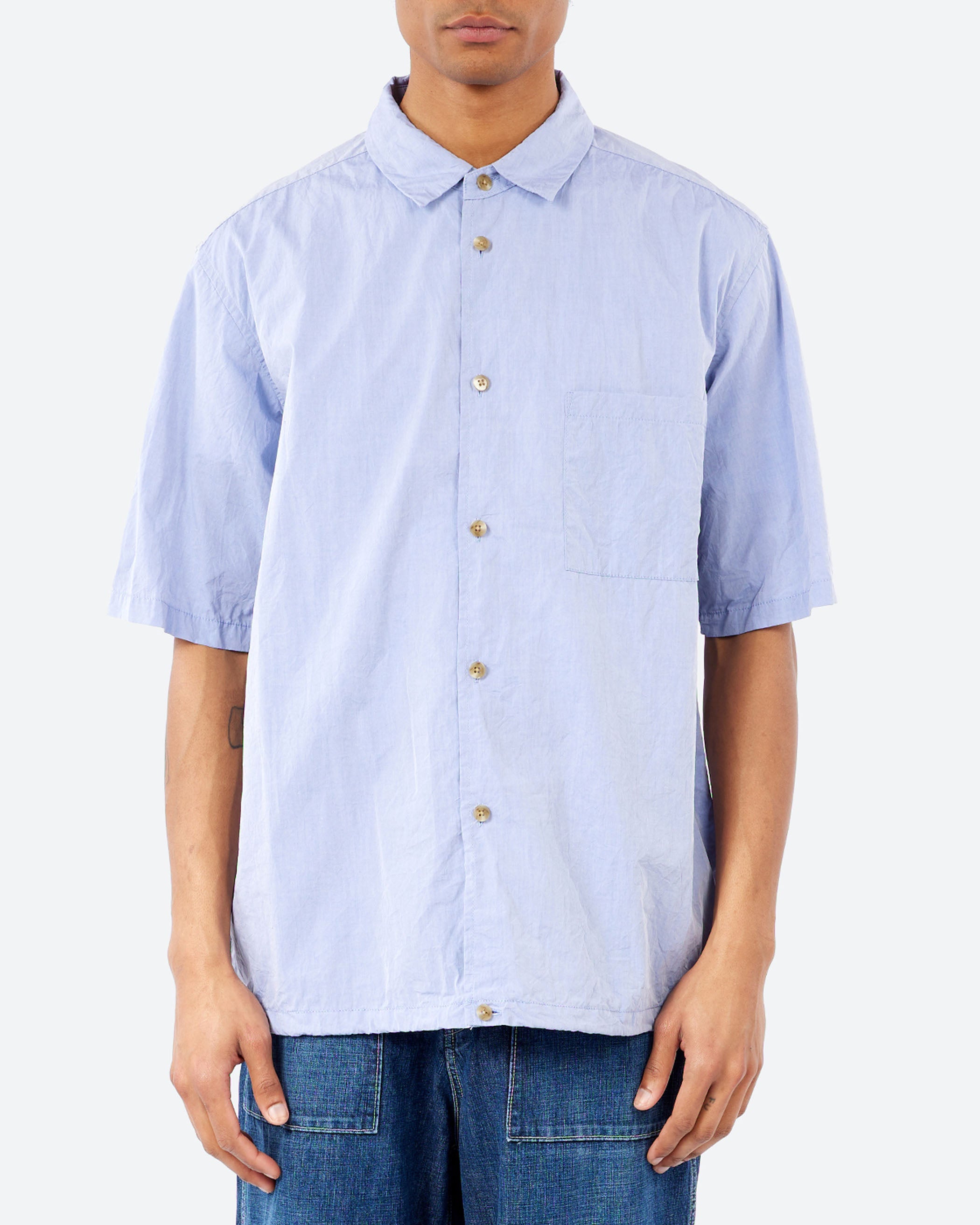 Sage de Cret - Crinkle Typewriter Short Sleeve Shirt in Blue