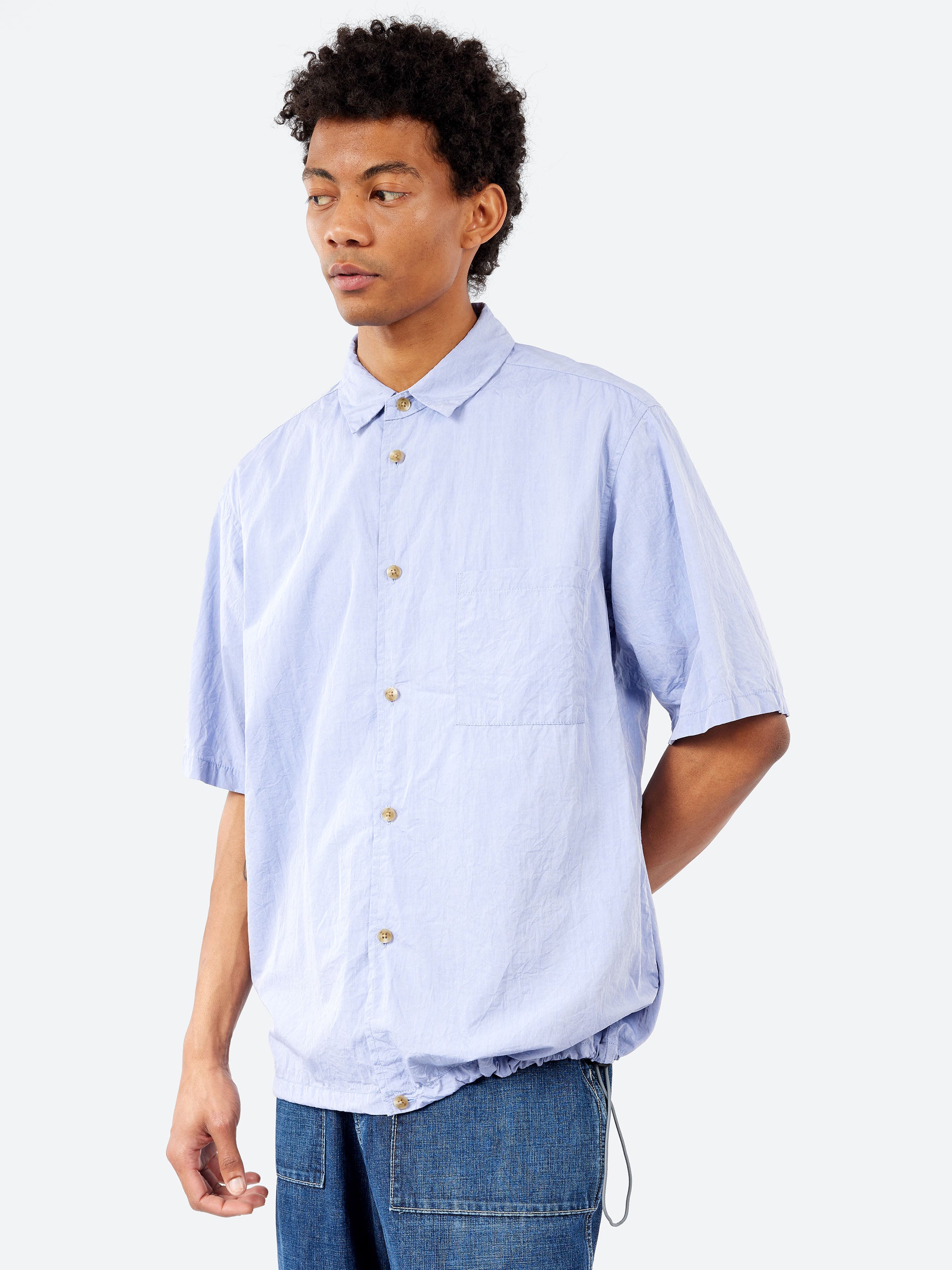 Sage de Cret - Crinkle Typewriter Short Sleeve Shirt in Blue