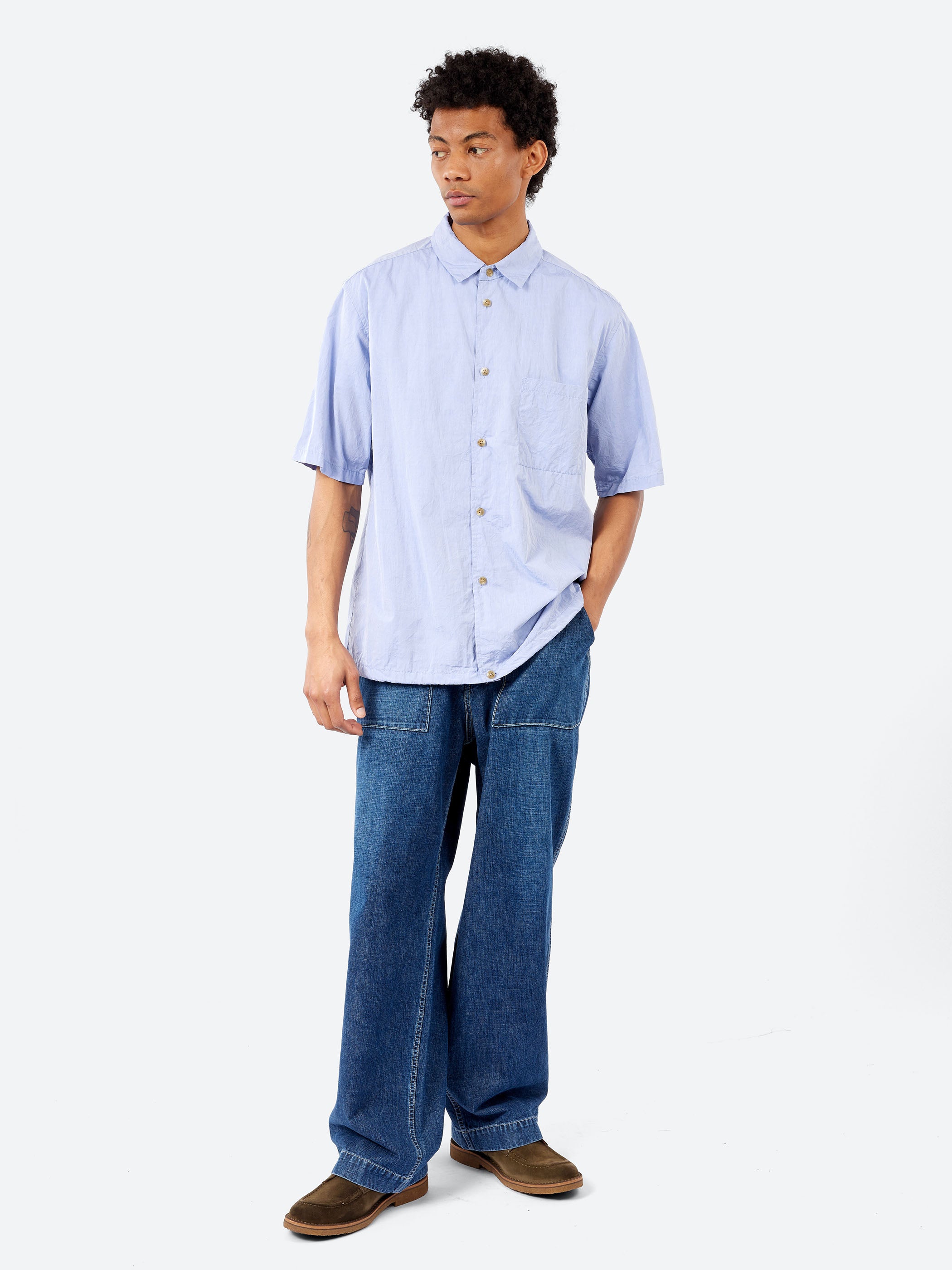 Sage de Cret - Crinkle Typewriter Short Sleeve Shirt in Blue