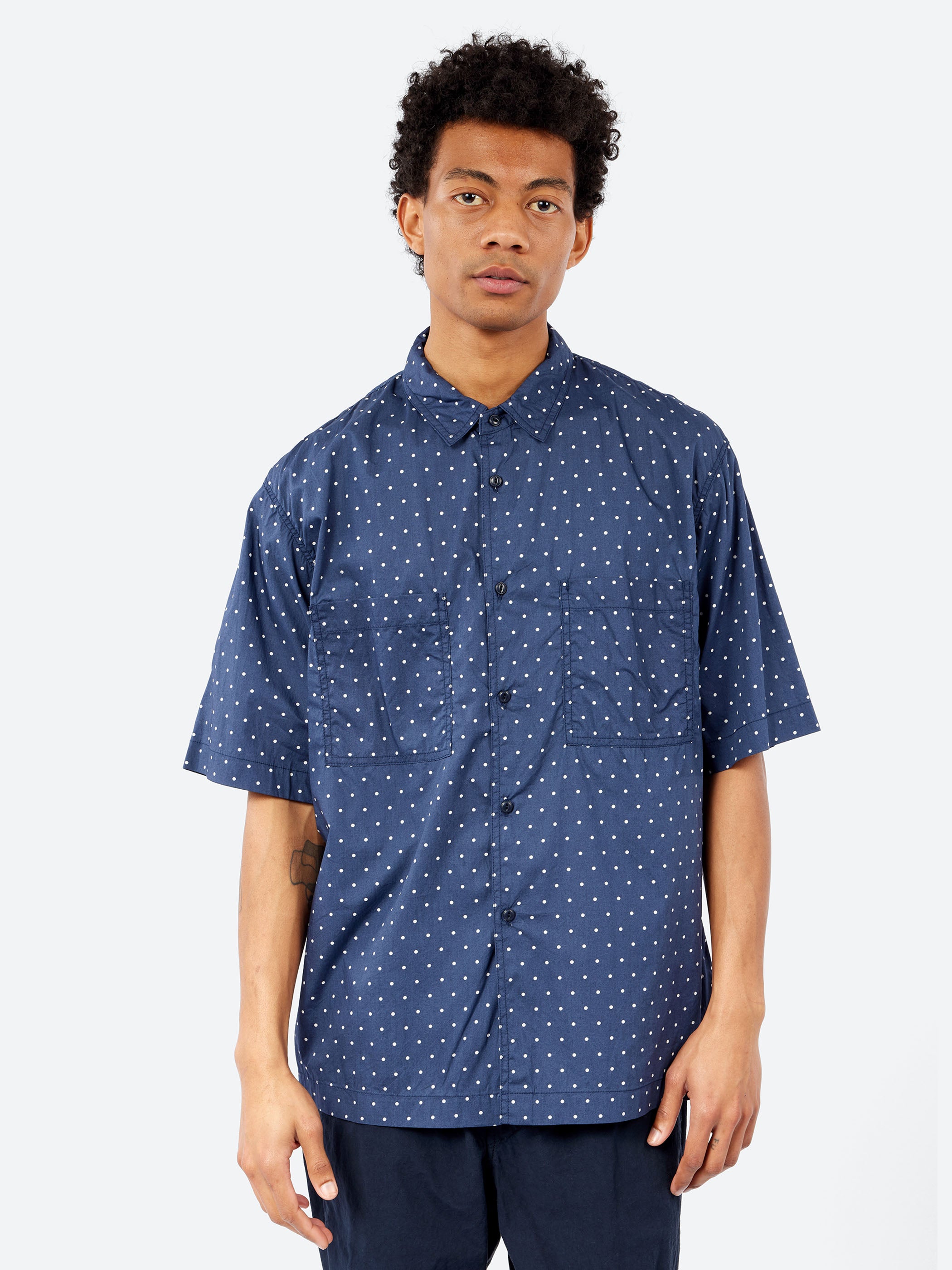 Dot Print Short-Sleeve Regular Collar Shirt