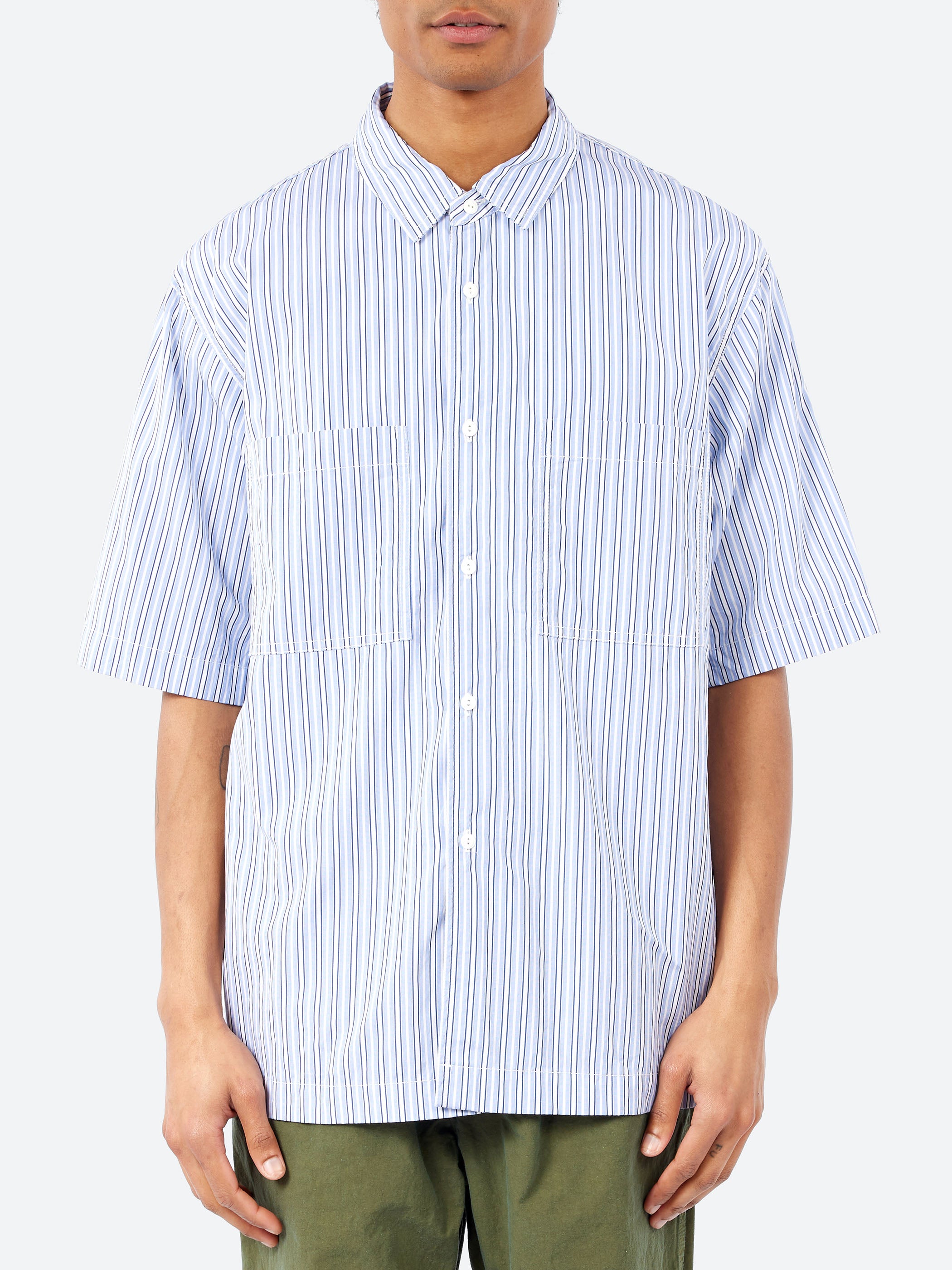 THOMAS MASON Striped Short-Sleeve Regular Collar Shirt