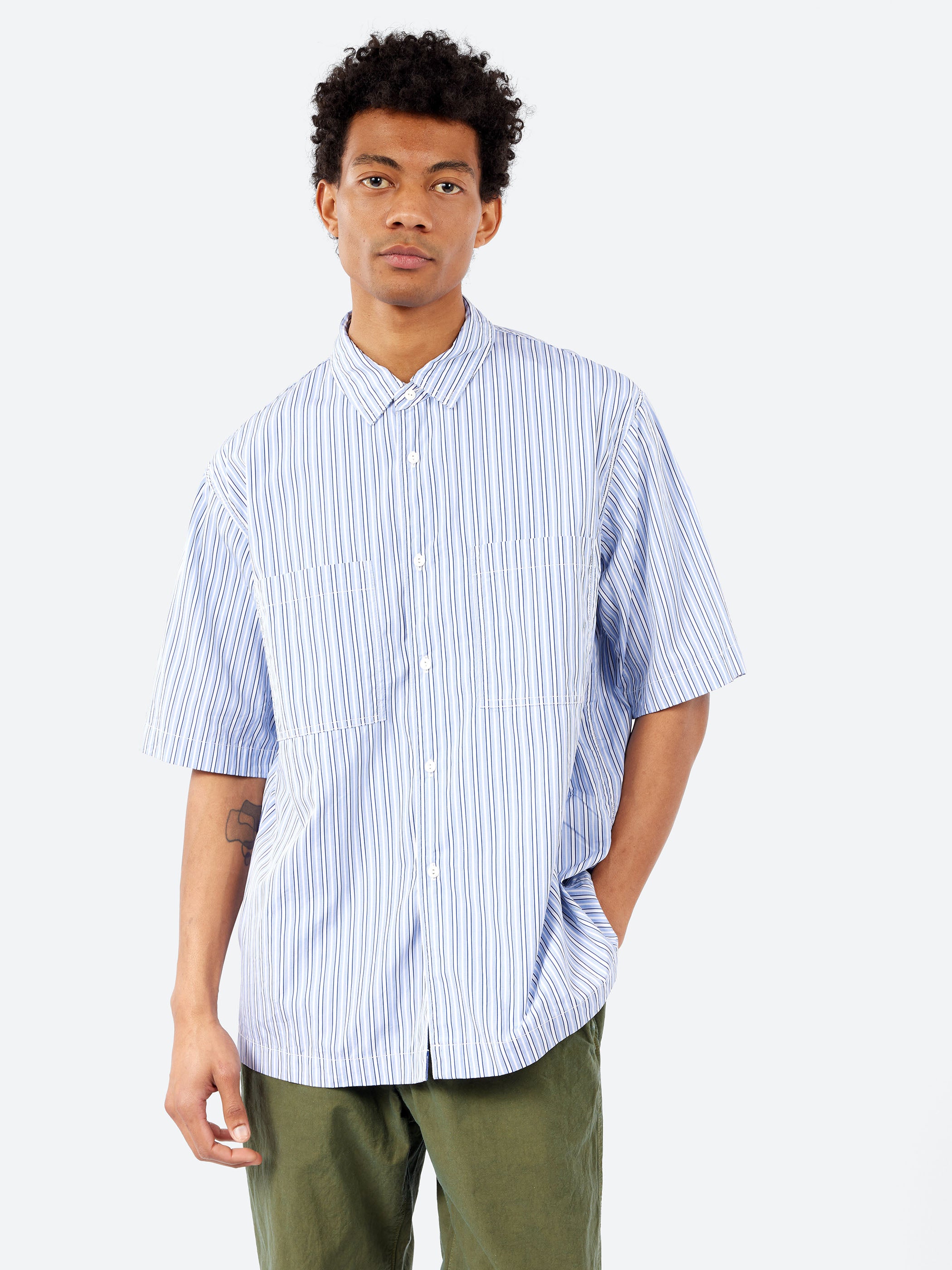 THOMAS MASON Striped Short-Sleeve Regular Collar Shirt