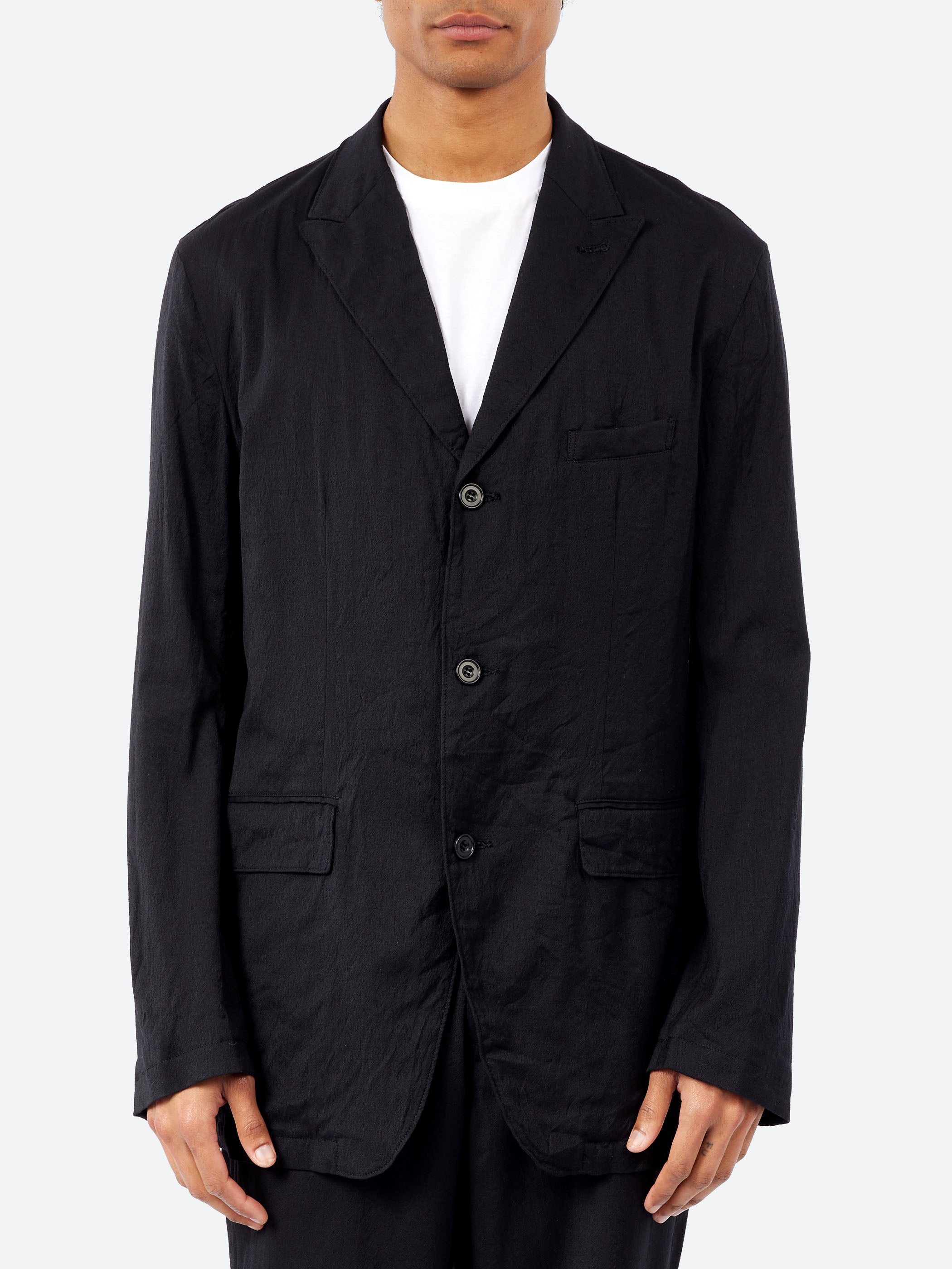 Sage de Cret - Harris Tweed Ulster Collar Long Coat in Navy