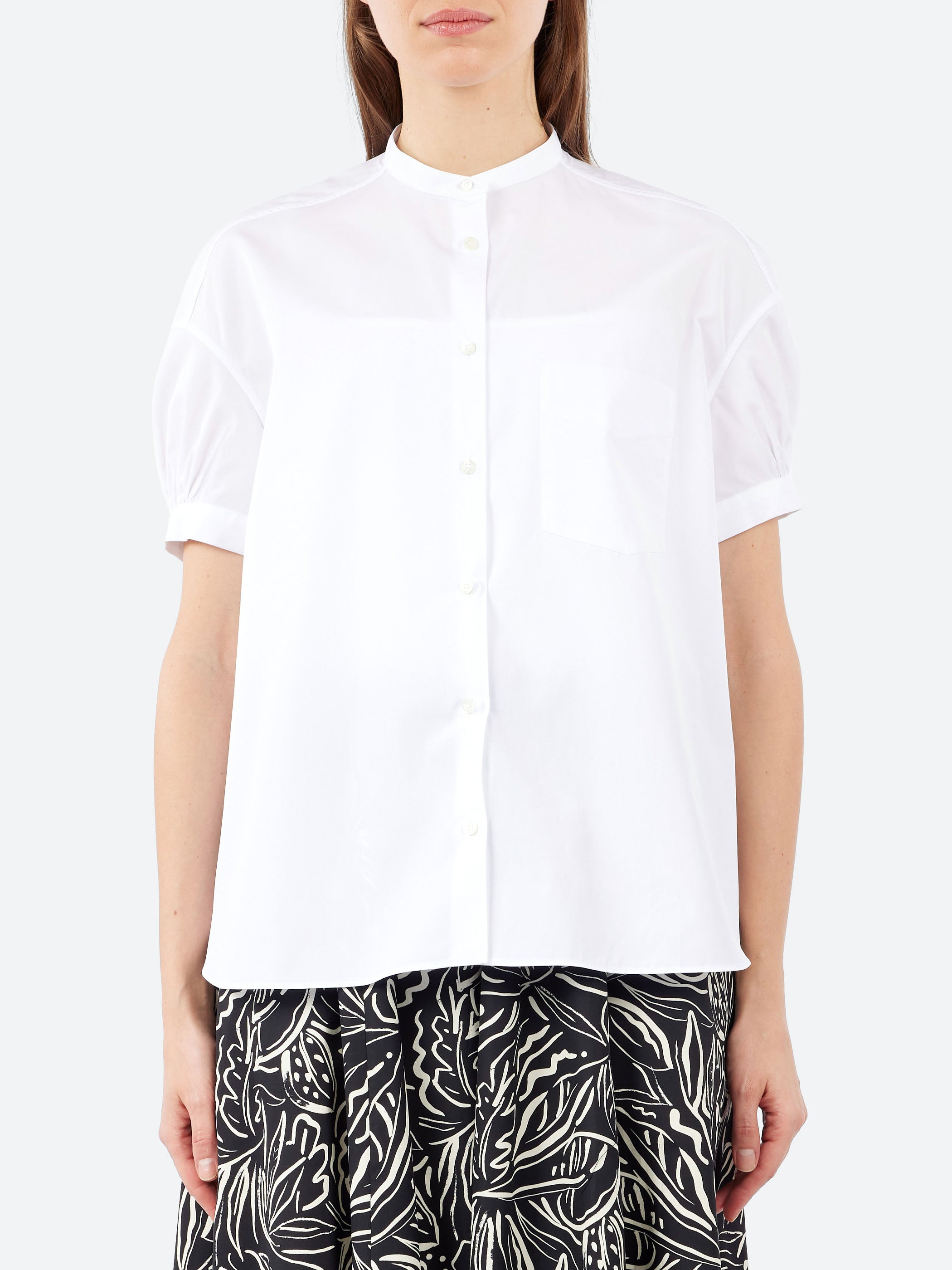 Pure Cotton Poplin Shirt with Mandarin Collar
