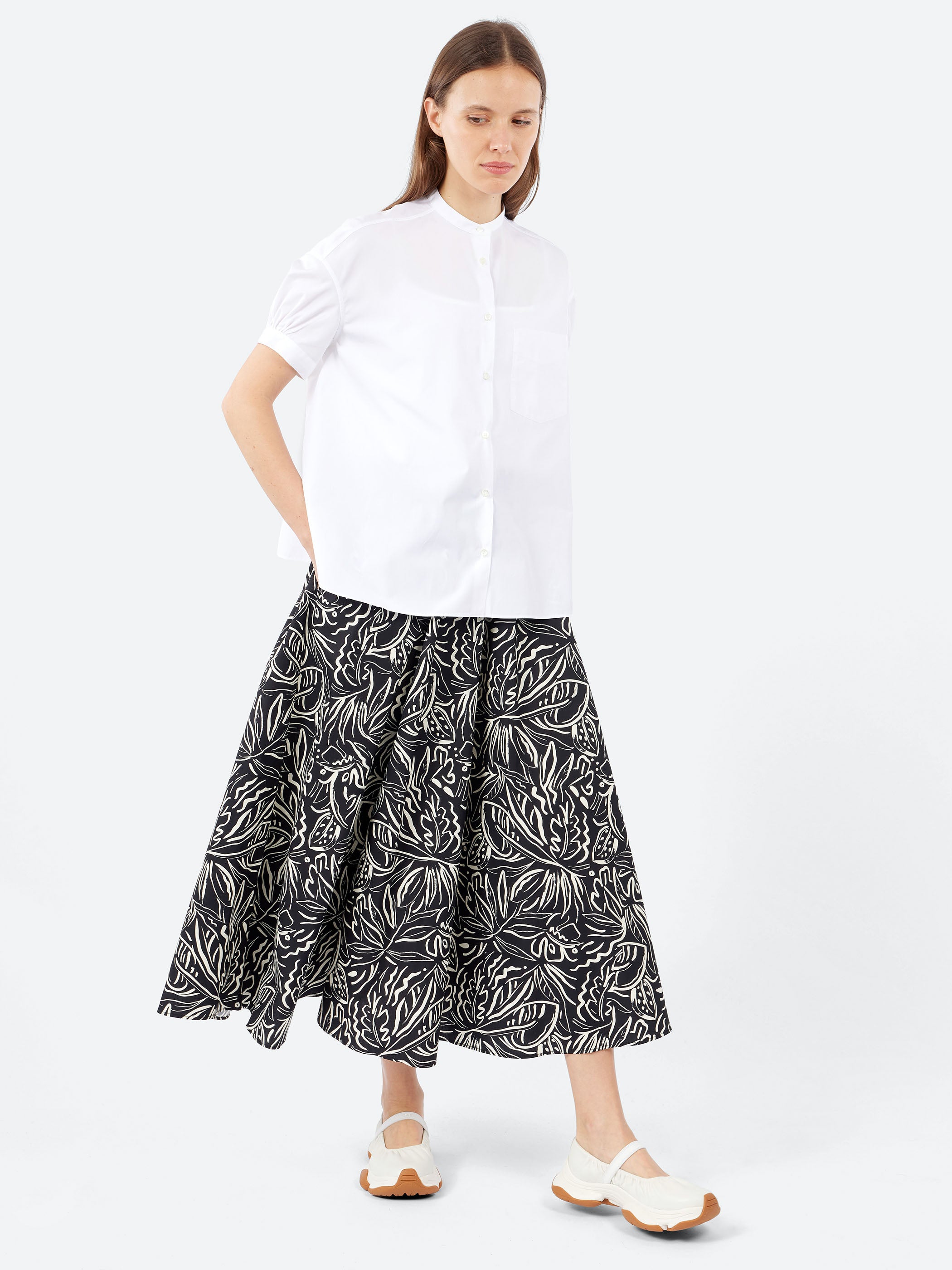 Pure Cotton Poplin Shirt with Mandarin Collar