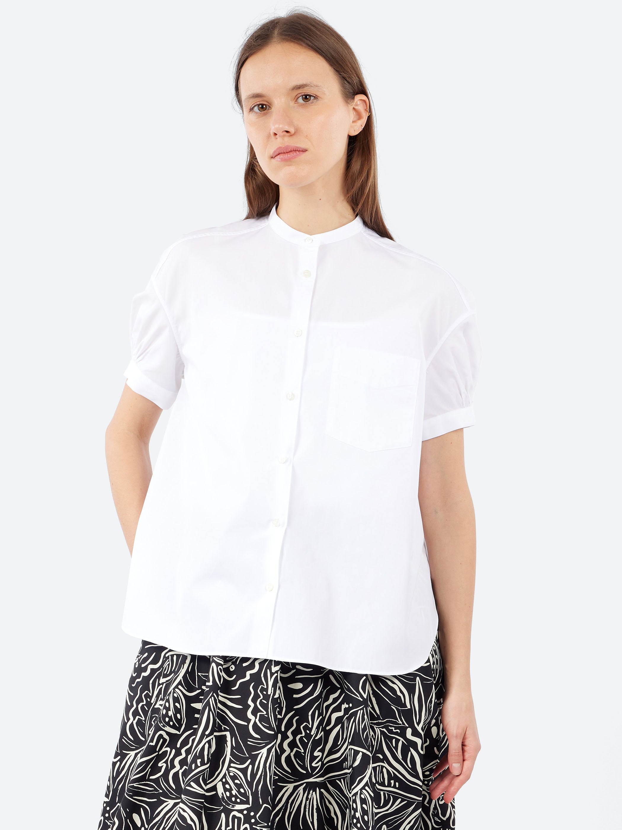 Pure Cotton Poplin Shirt with Mandarin Collar