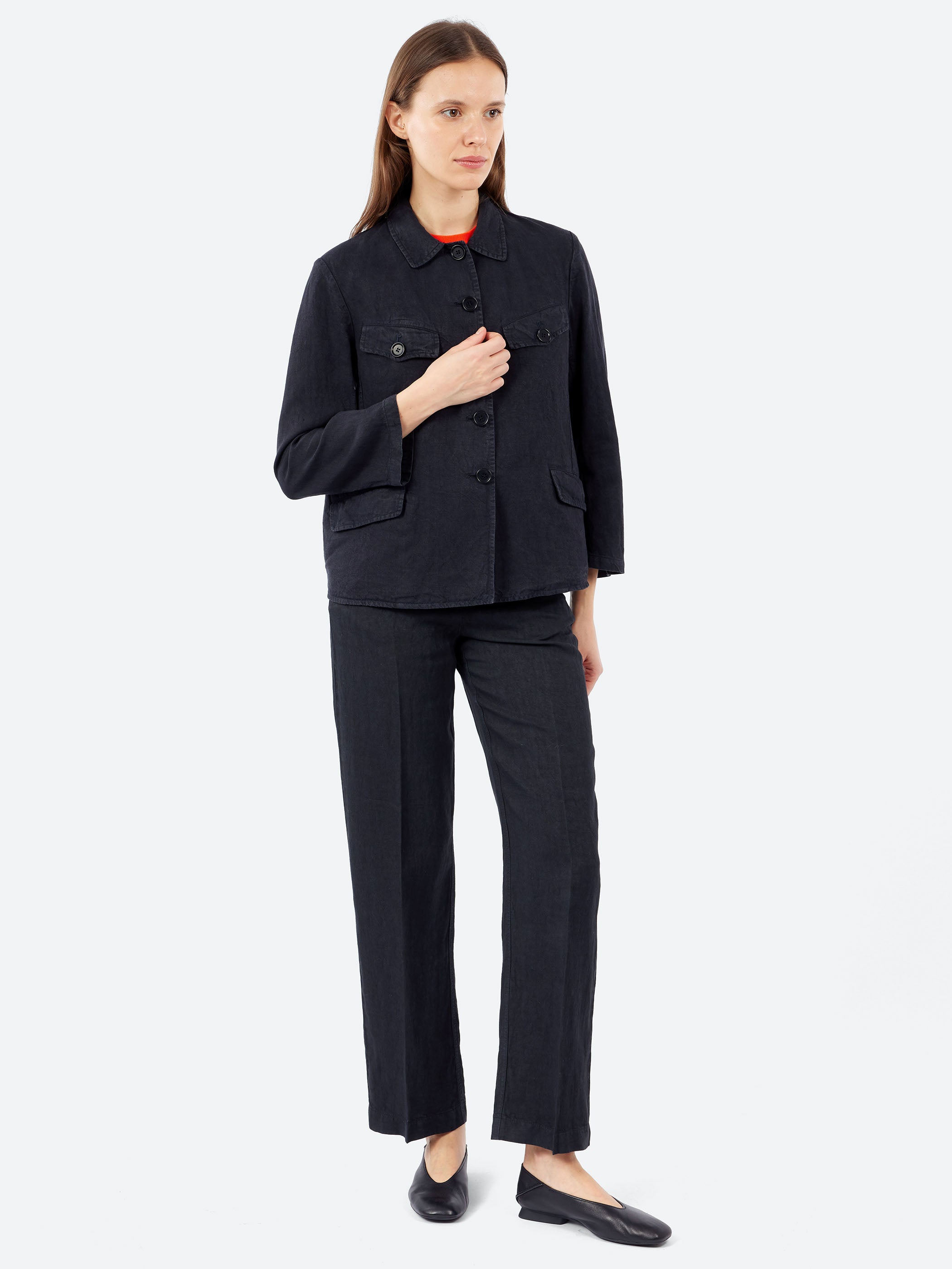 Garment-Dyed Compact Slub Linen Trousers