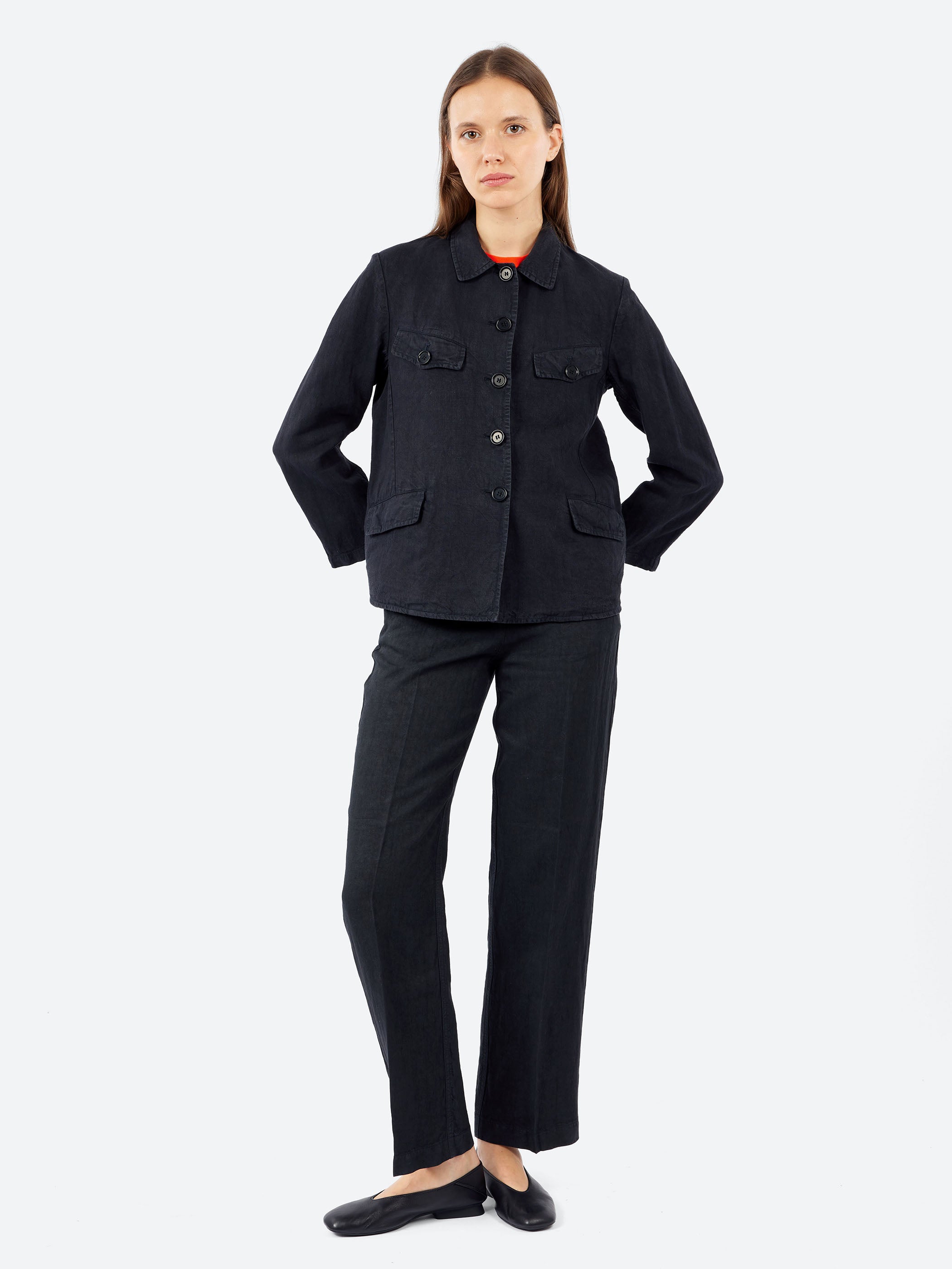 Single-Breasted Jacket in Garment-Dyed Slub Linen