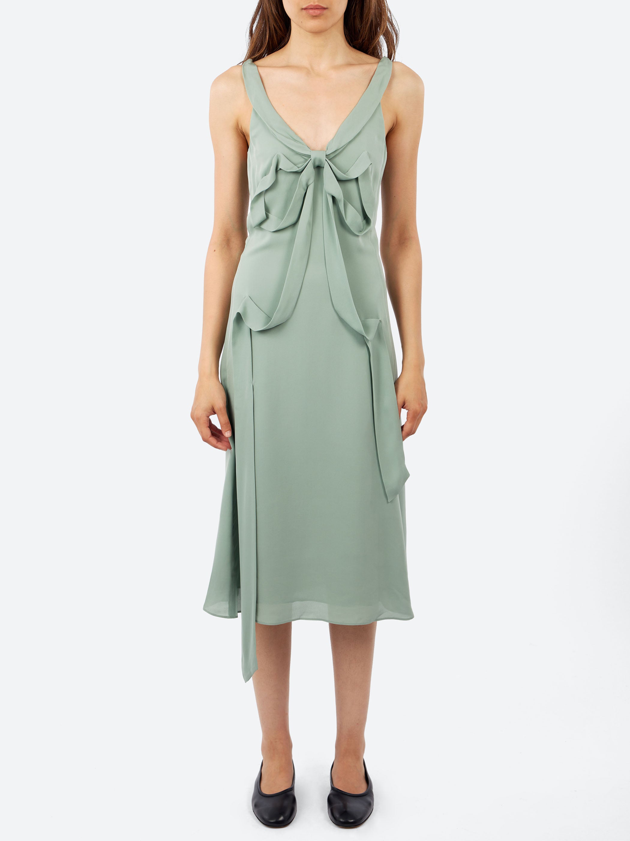 Silk Midi Dress with Bow
