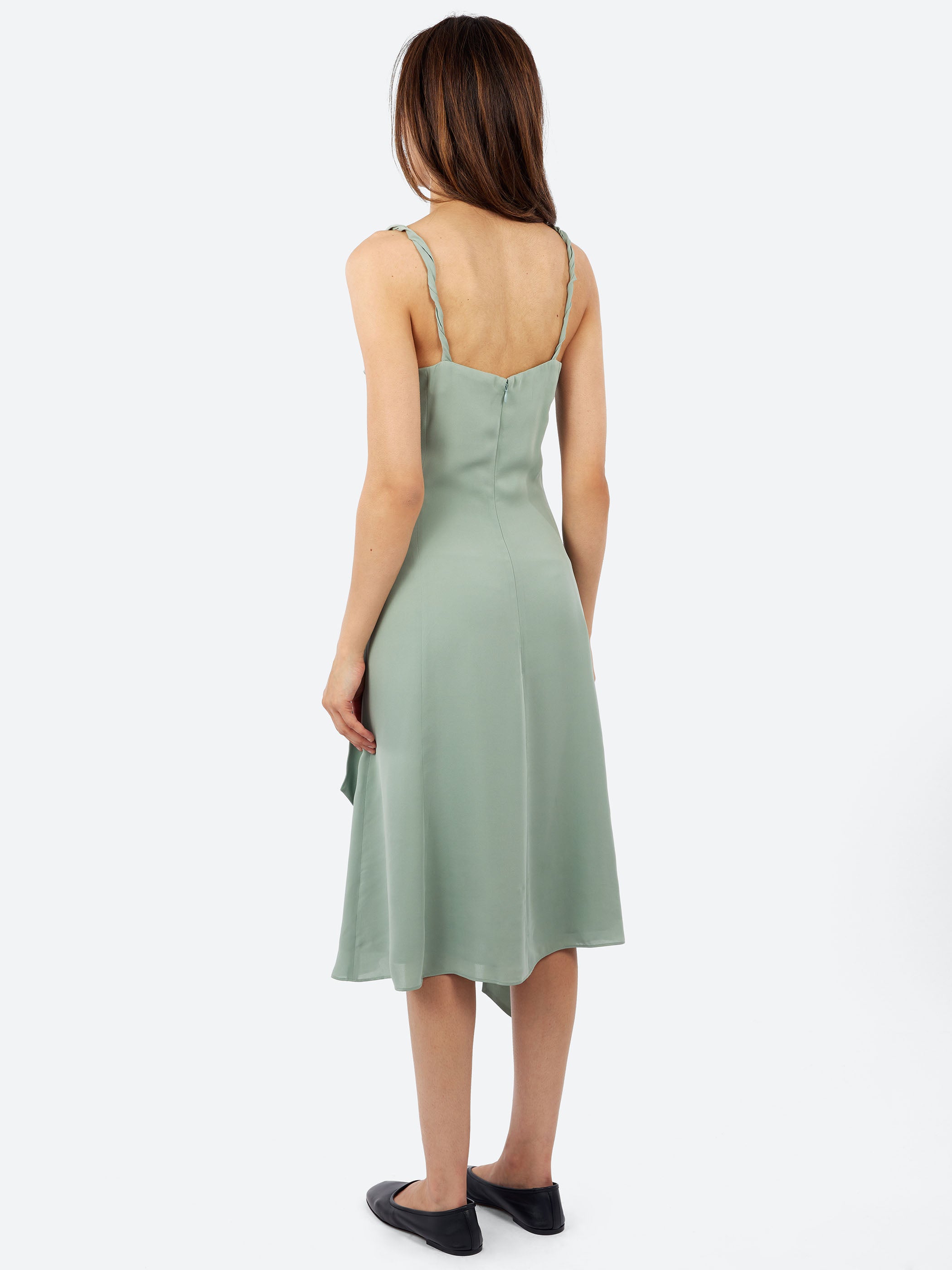 Silk Midi Dress with Bow
