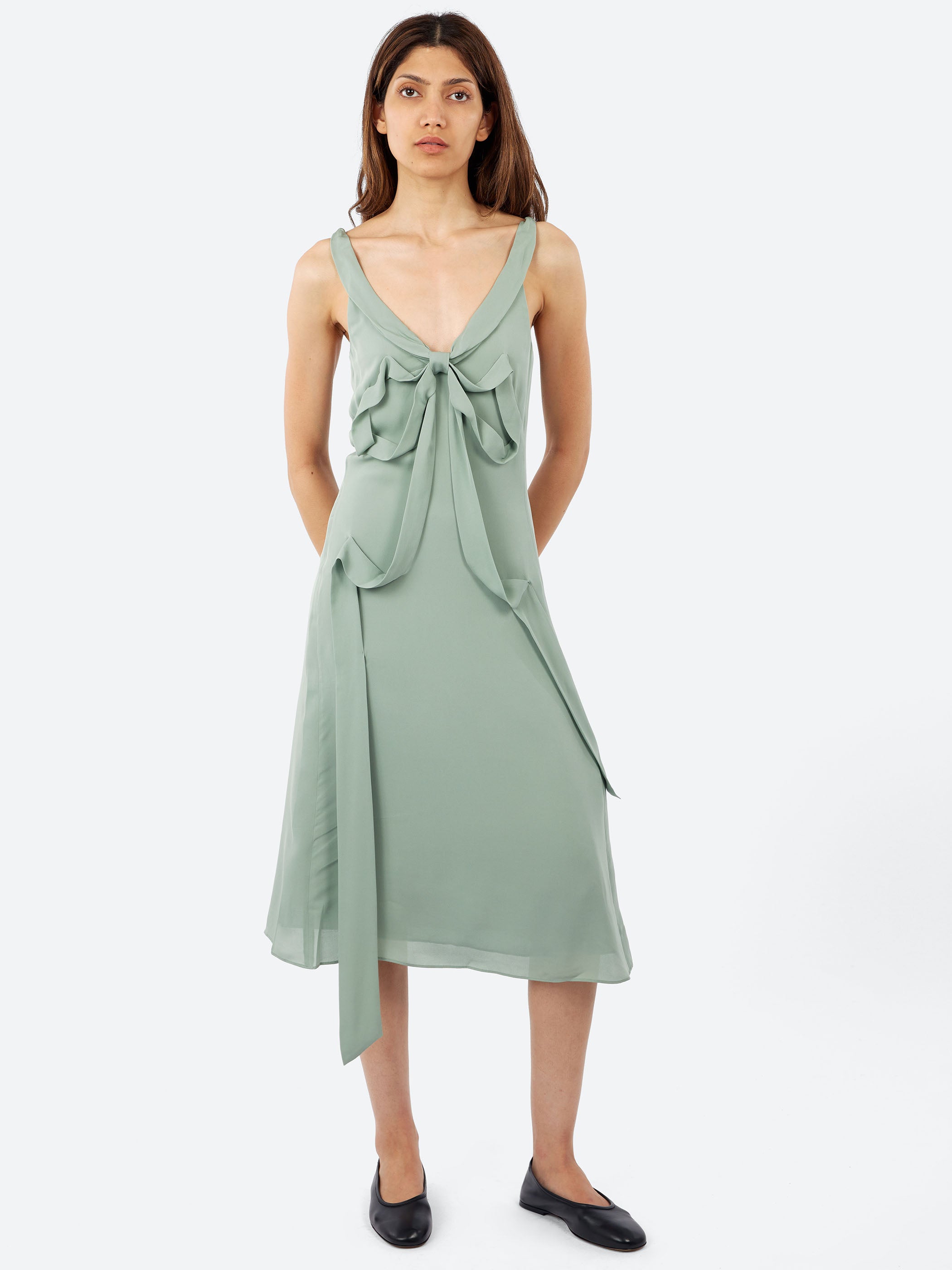 Silk Midi Dress with Bow