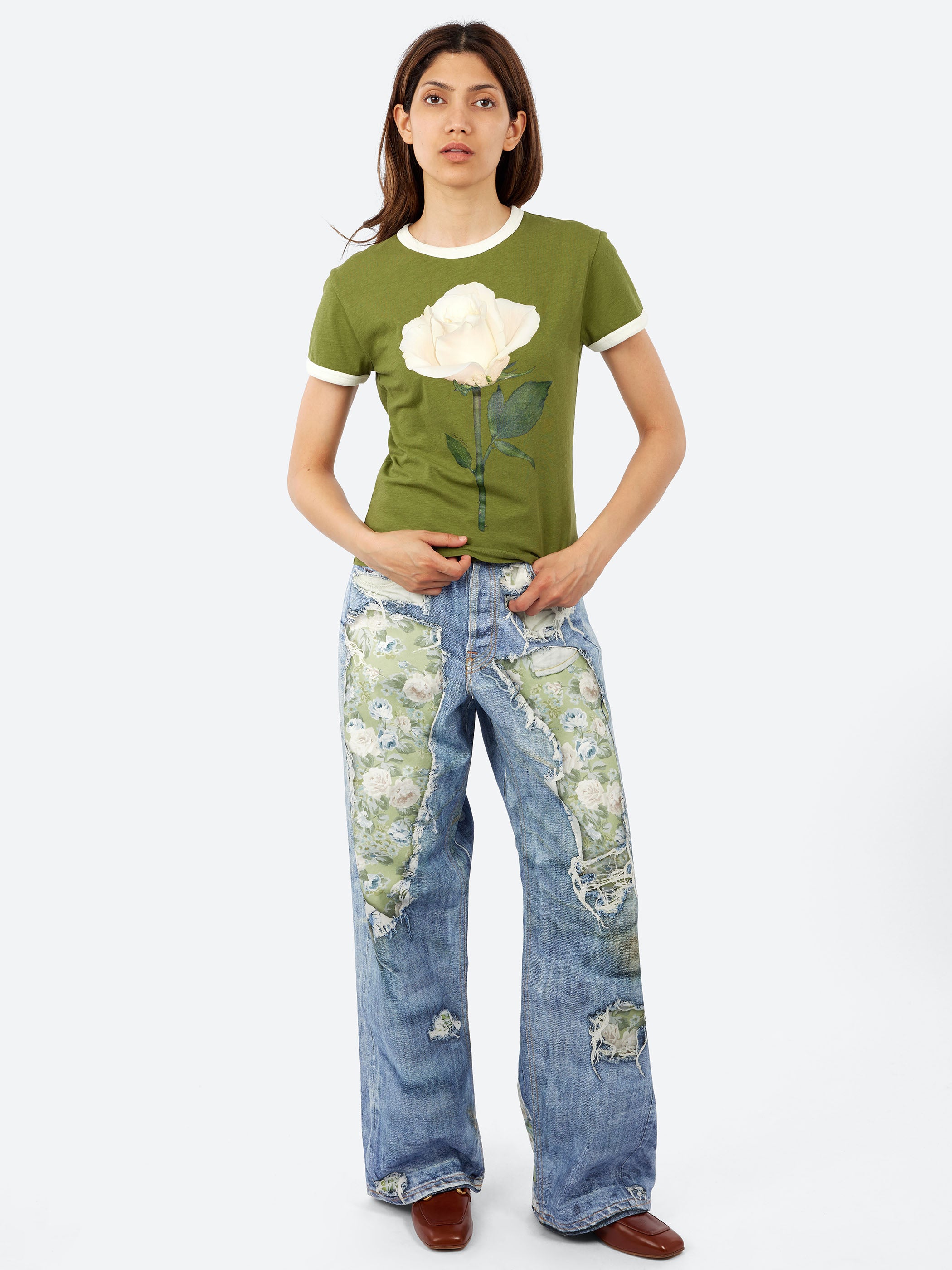 Acne Studios - Graphic Rose T-Shirt in Green and White – gravitypope