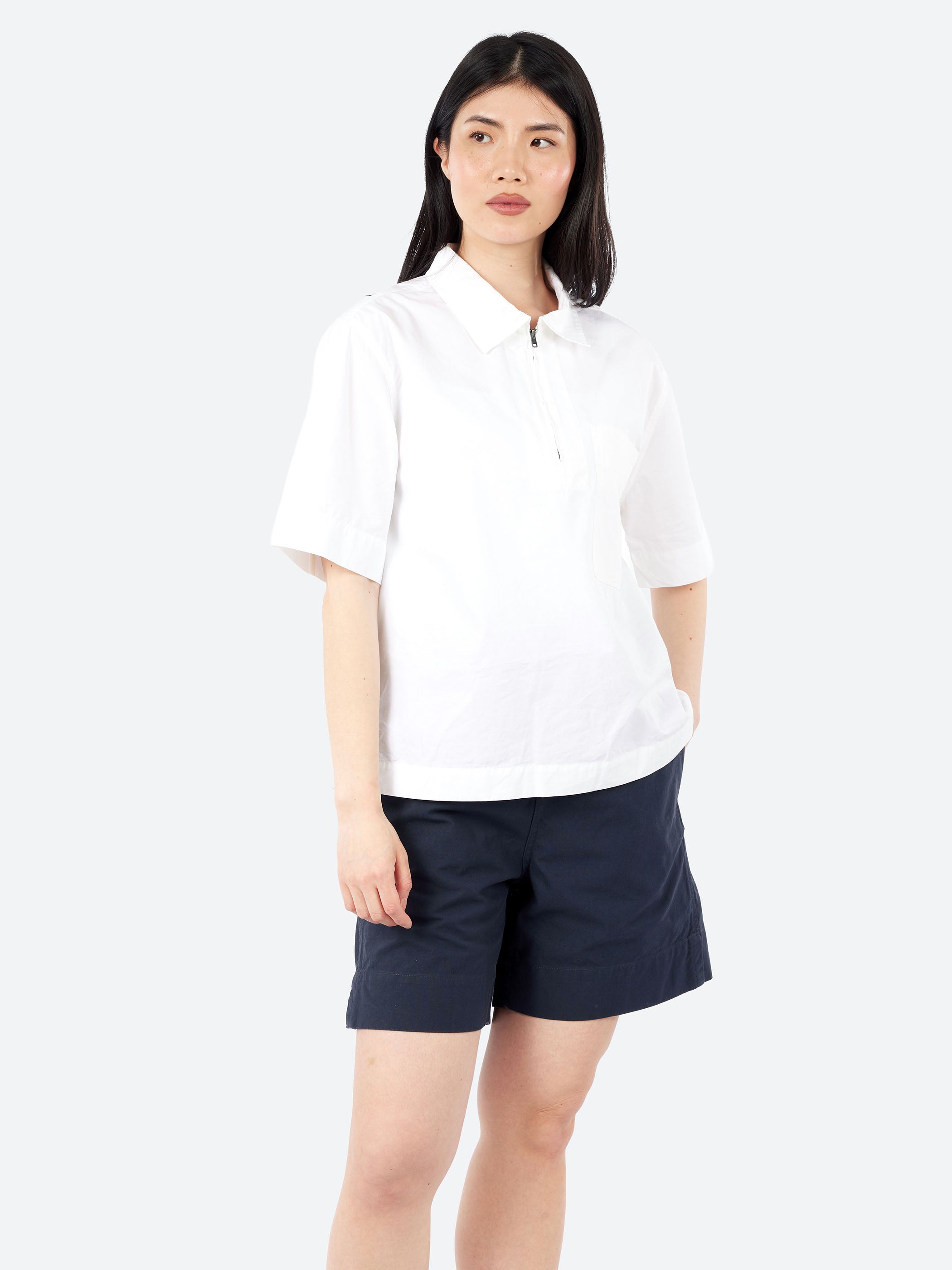 Margaret Howell - MHL Half Zip Shirt in White – gravitypope