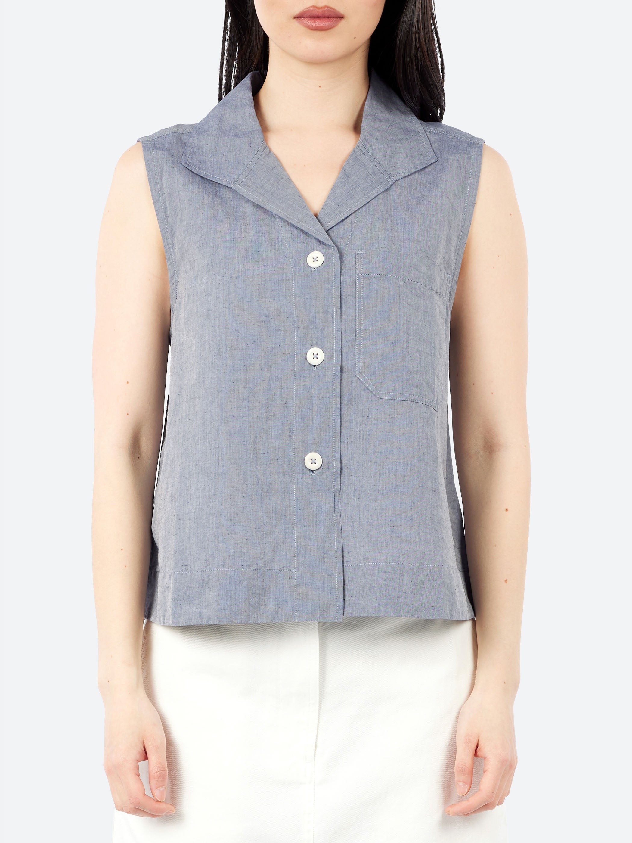 Margaret Howell - MHL Sleeveless Sailor Shirt in Storm Blue
