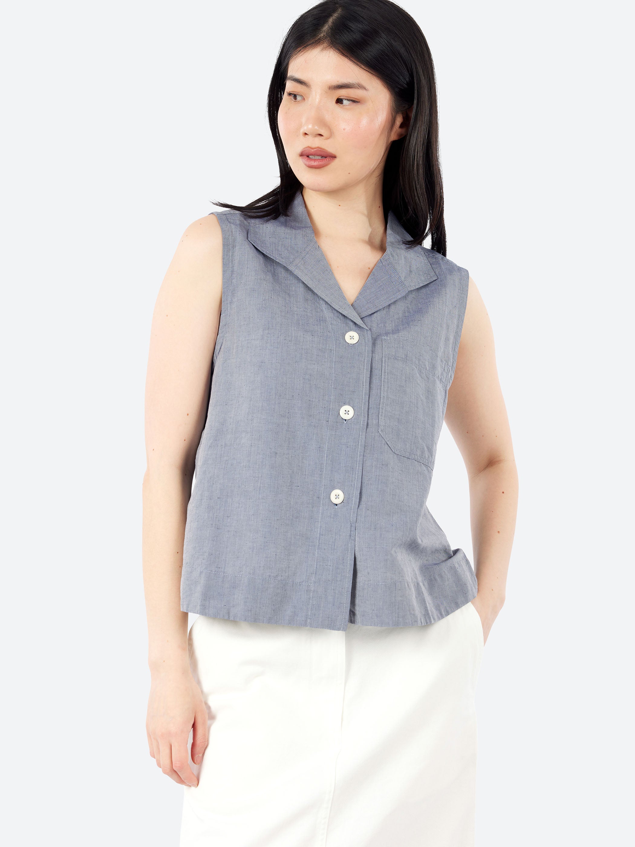 Margaret Howell - MHL Sleeveless Sailor Shirt in Storm Blue