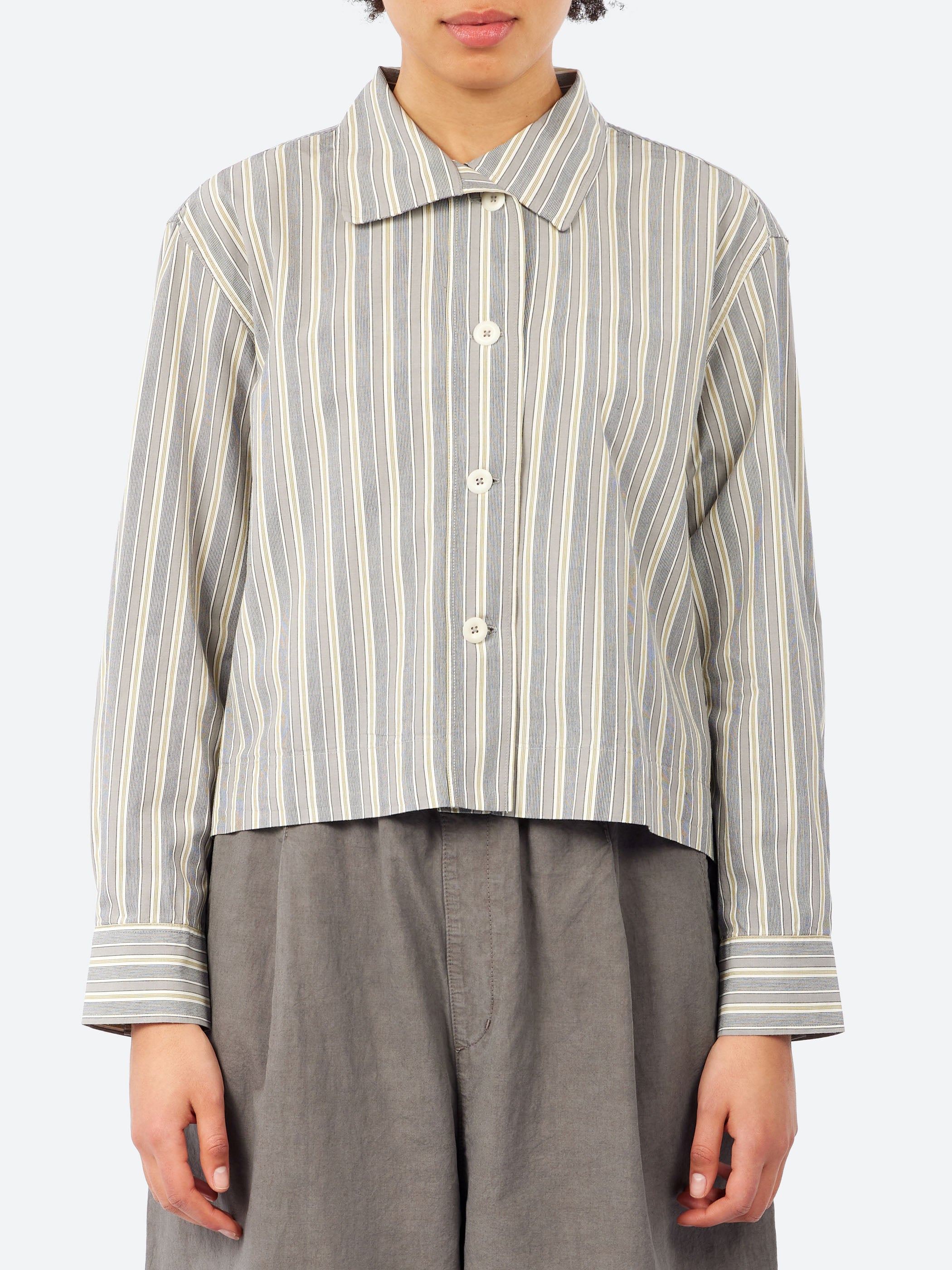 Margaret Howell - MHL. Asymmetric Round Collar Shirt in Off White