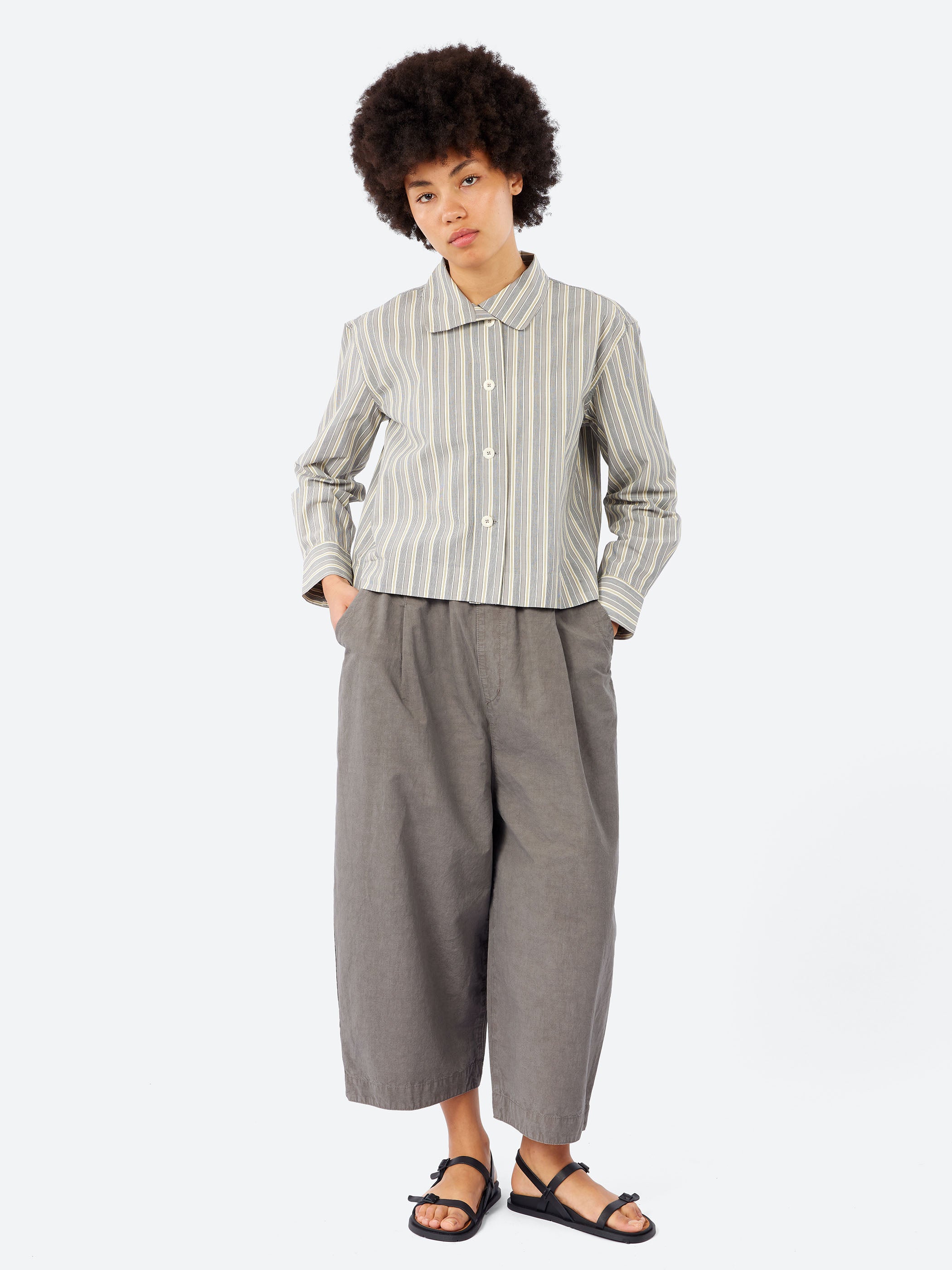 Margaret Howell - MHL. Asymmetric Round Collar Shirt in Off White