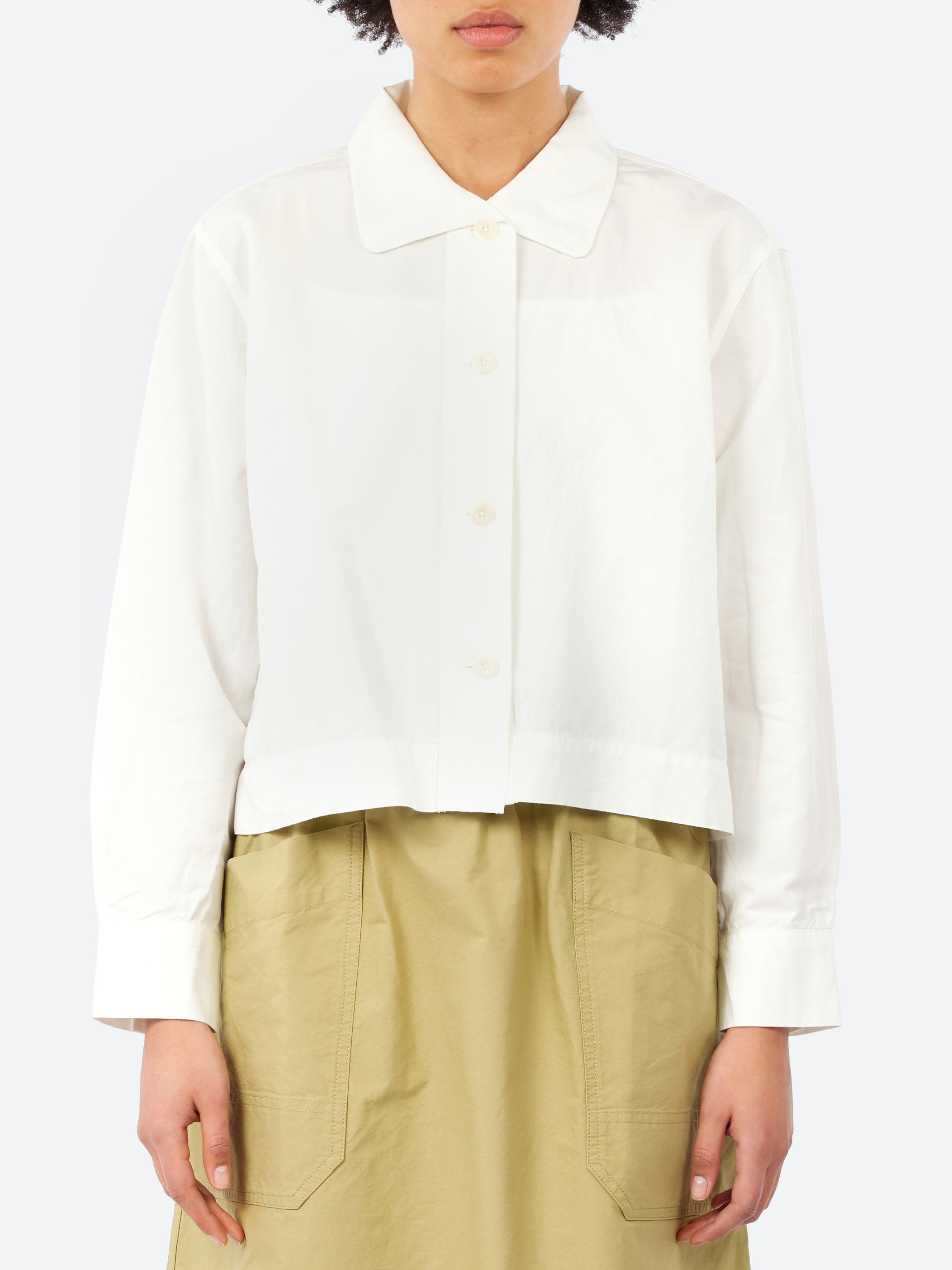 Margaret Howell - MHL. Asymmetric Round Collar Shirt in Chalk