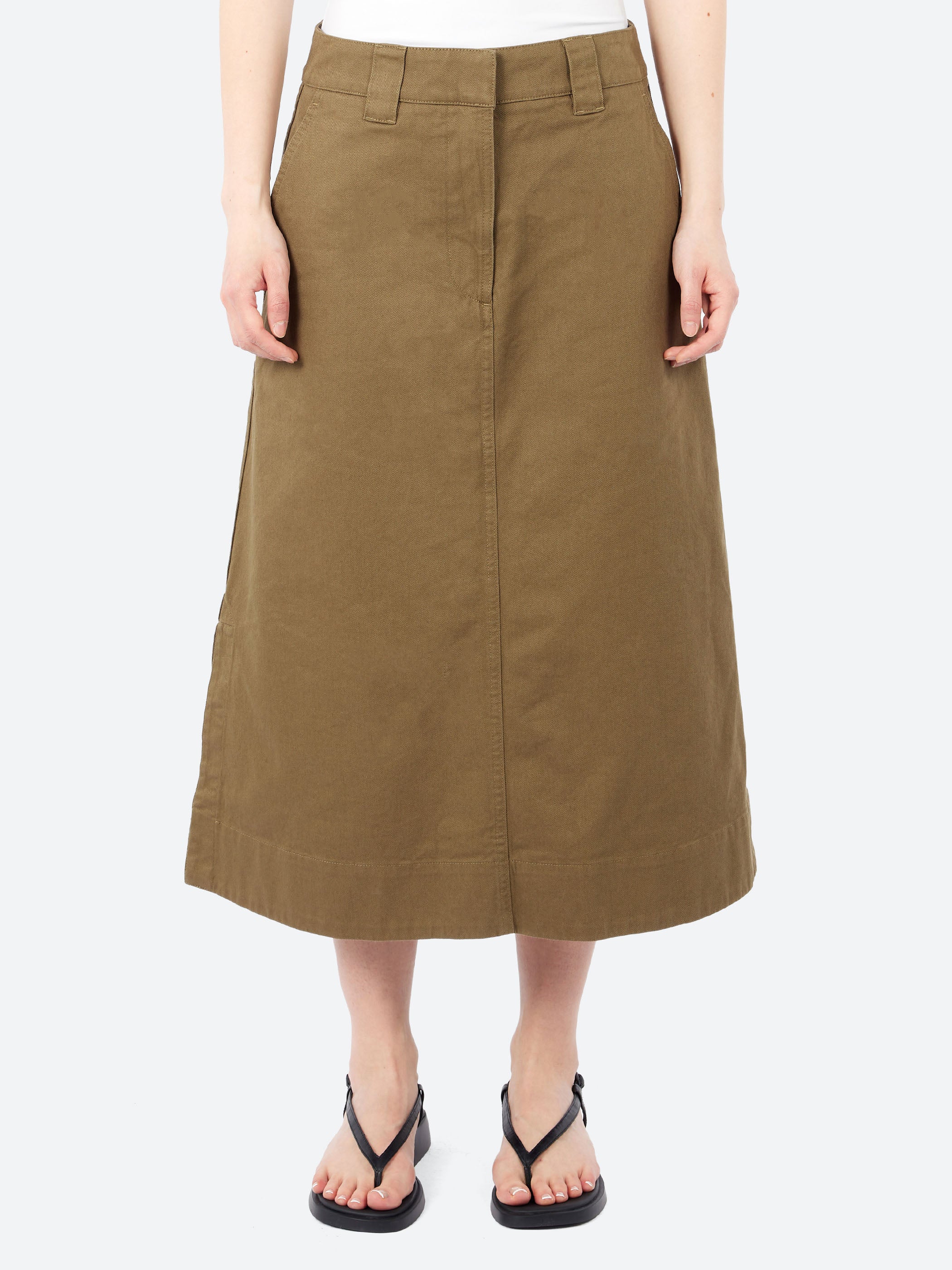 Margaret Howell - MHL Side Vent Skirt in Khaki Green – gravitypope
